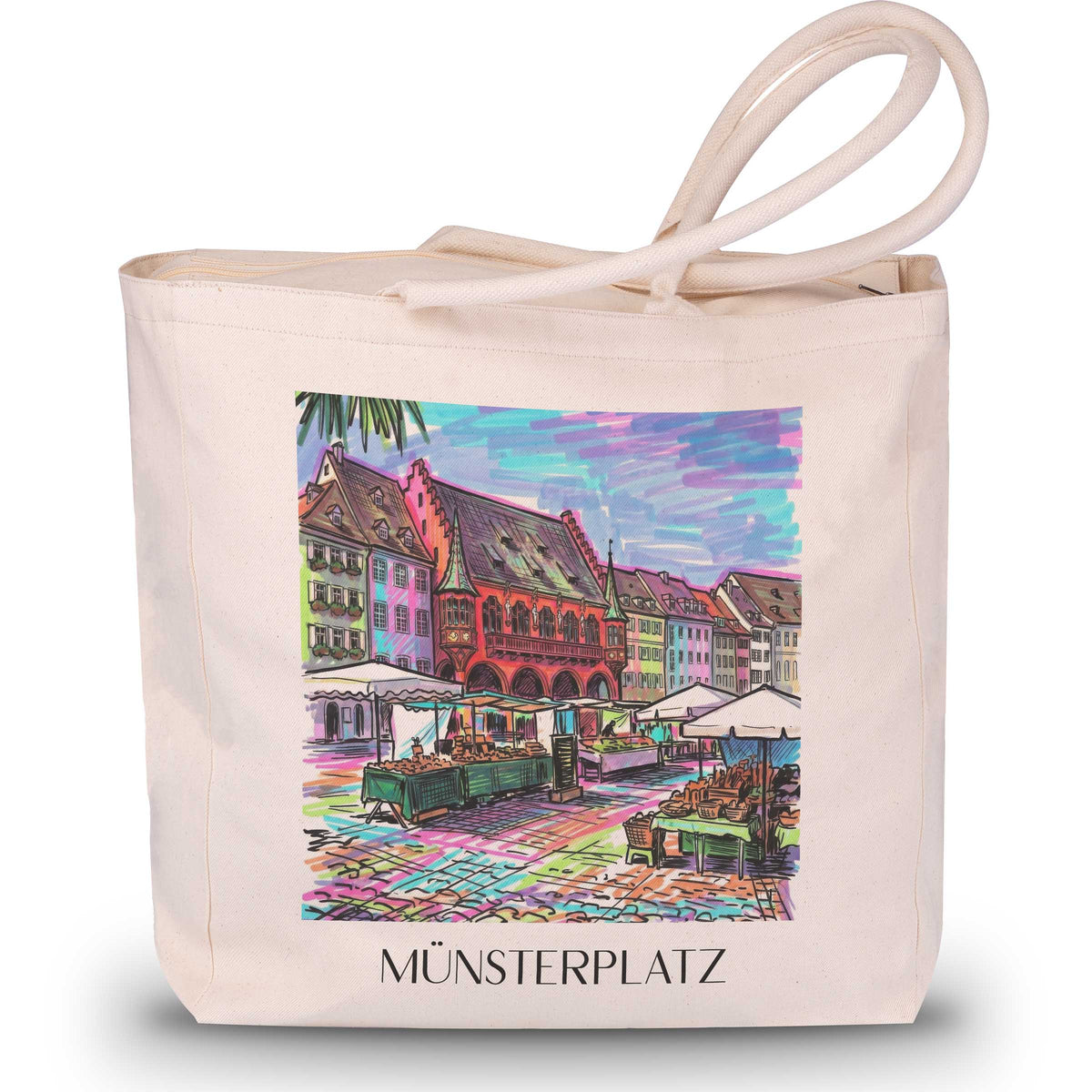 Münsterplatz Shopping Tasche - Freiburg - Deutschland Tote Bag - Einkaufstasche im Tag Graffiti Stil - favplace