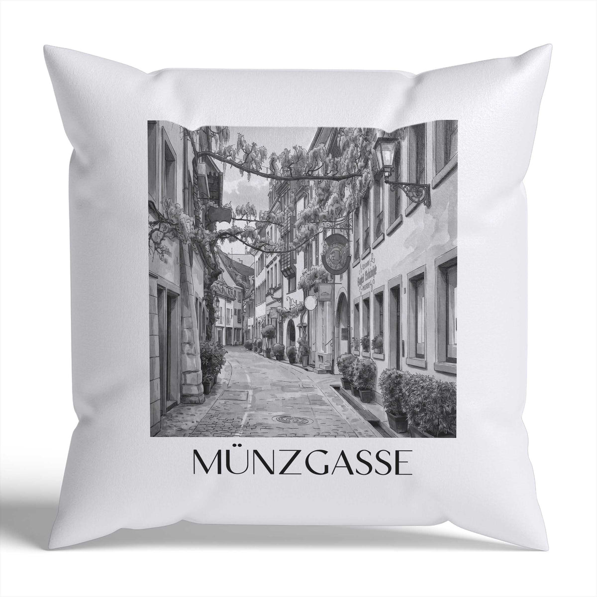 münzgasse-freiburg-deutschland-kissenbezug-aquarell-schwarz-weiss