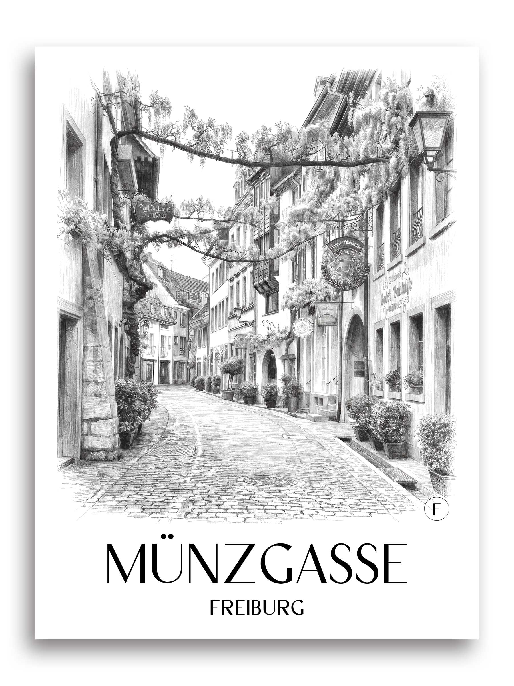 münzgasse-freiburg-deutschland-poster-bleistift-zeichnung-drawing