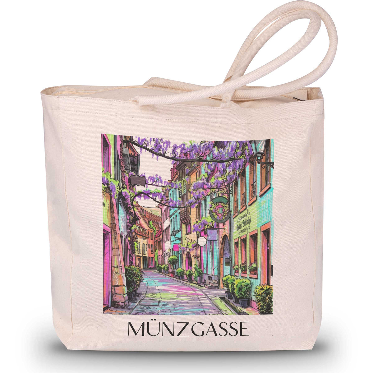 Münzgasse Shopping Tasche - Freiburg - Deutschland Tote Bag - Einkaufstasche im Tag Graffiti Stil - favplace