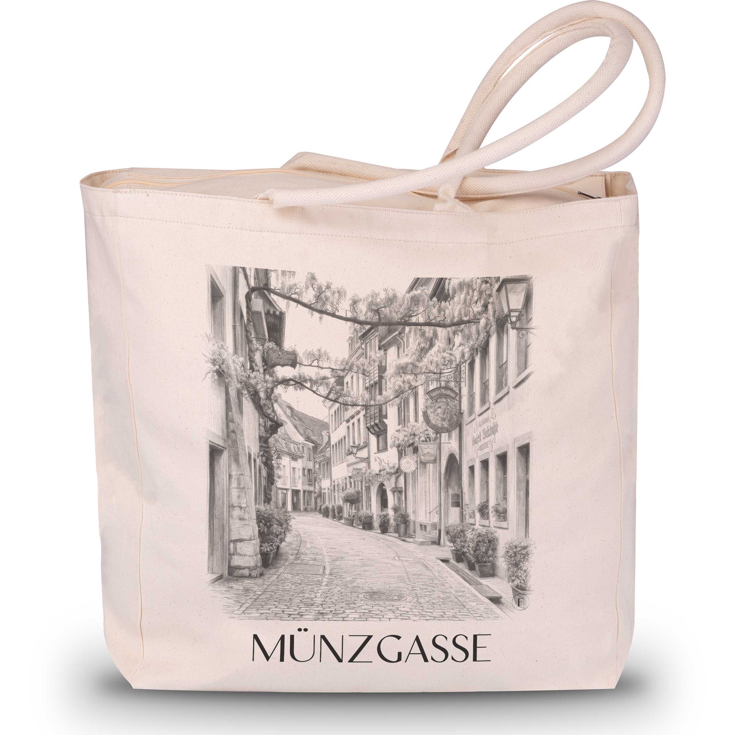 münzgasse-freiburg-deutschland-einkaufstasche-bleistift-zeichnung-drawing