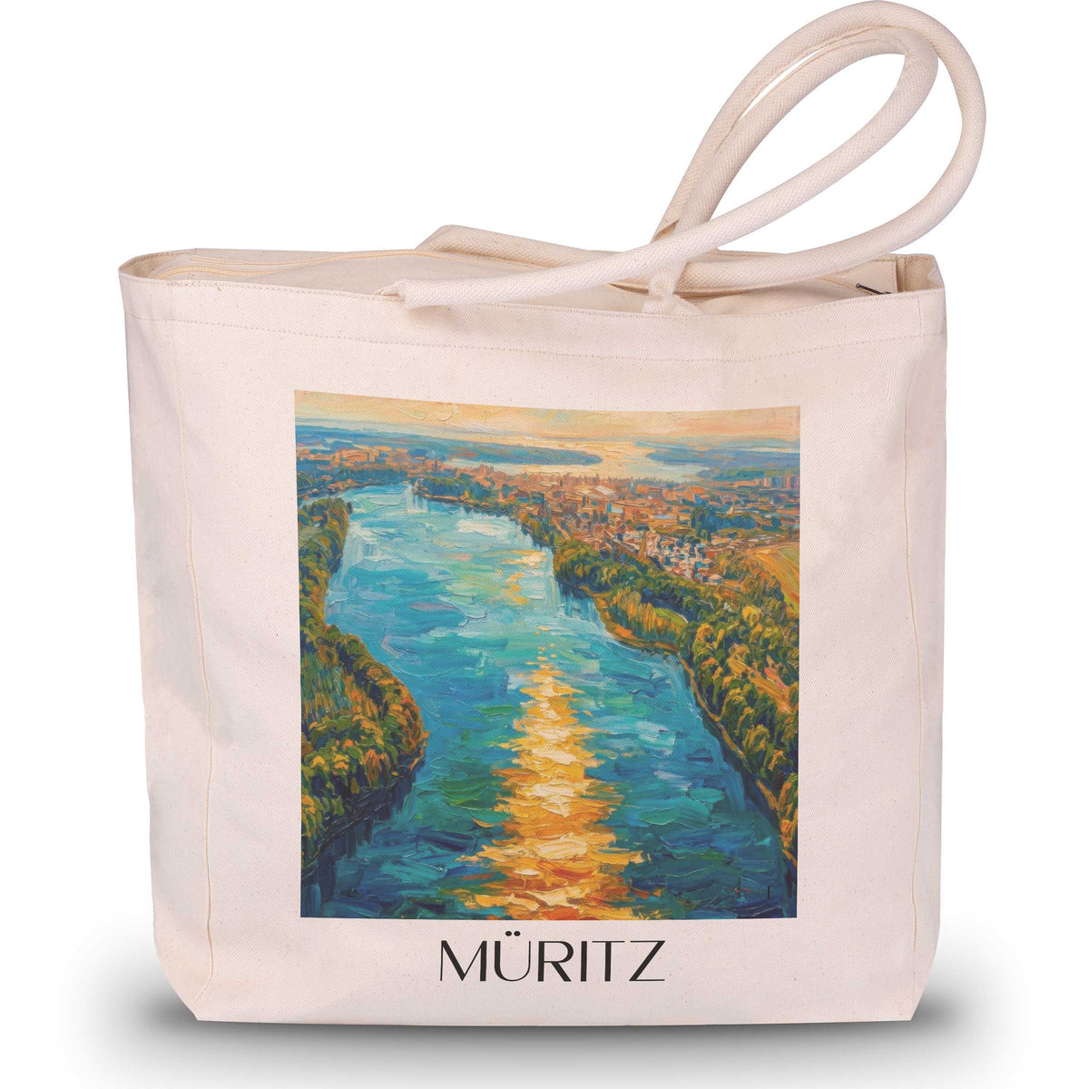 Müritz Shopping Tasche - Mecklenburgische Seenplatte - Deutschland Tote Bag - Einkaufstasche im Ölgemälde Stil - favplace