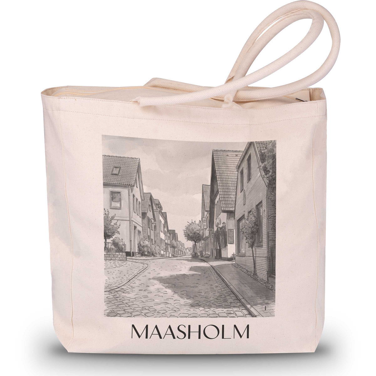 Maasholm Shopping Tasche - Schleswig - Deutschland Tote Bag - Einkaufstasche im Aquarell Schwarz-Weiß Stil - favplace