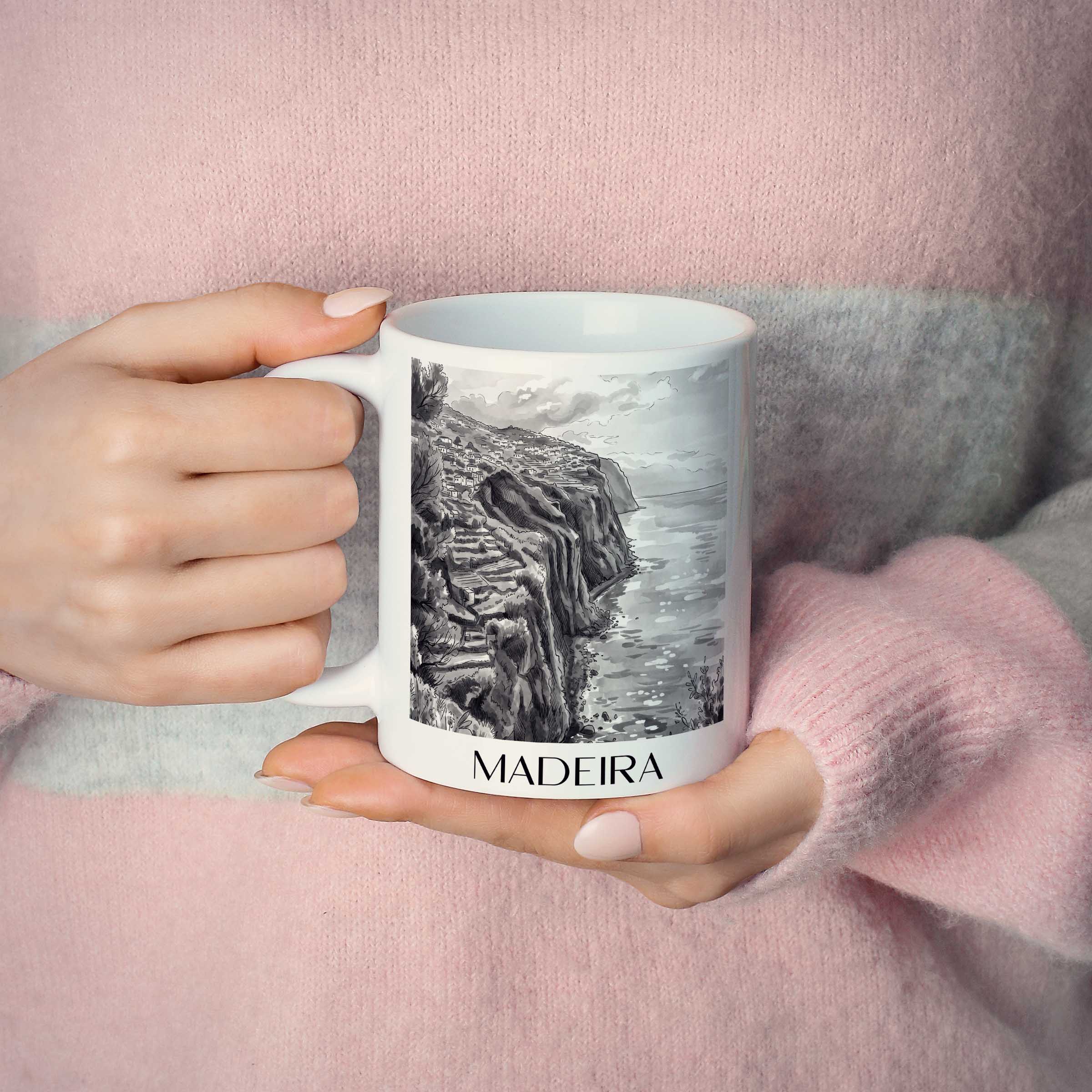 madeira-portugal-kaffeebecher-aquarell-schwarz-weiss