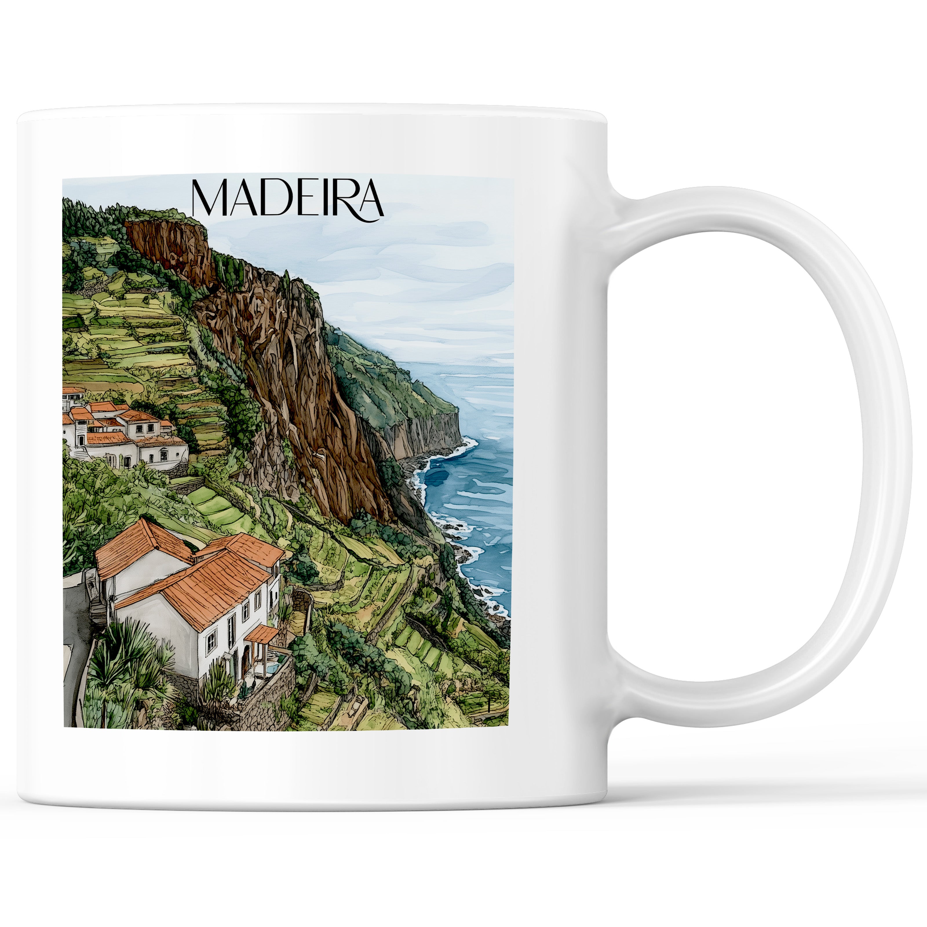 Madeira - Portugal Becher - Kaffeetasse im Aquarell Stil - favplace