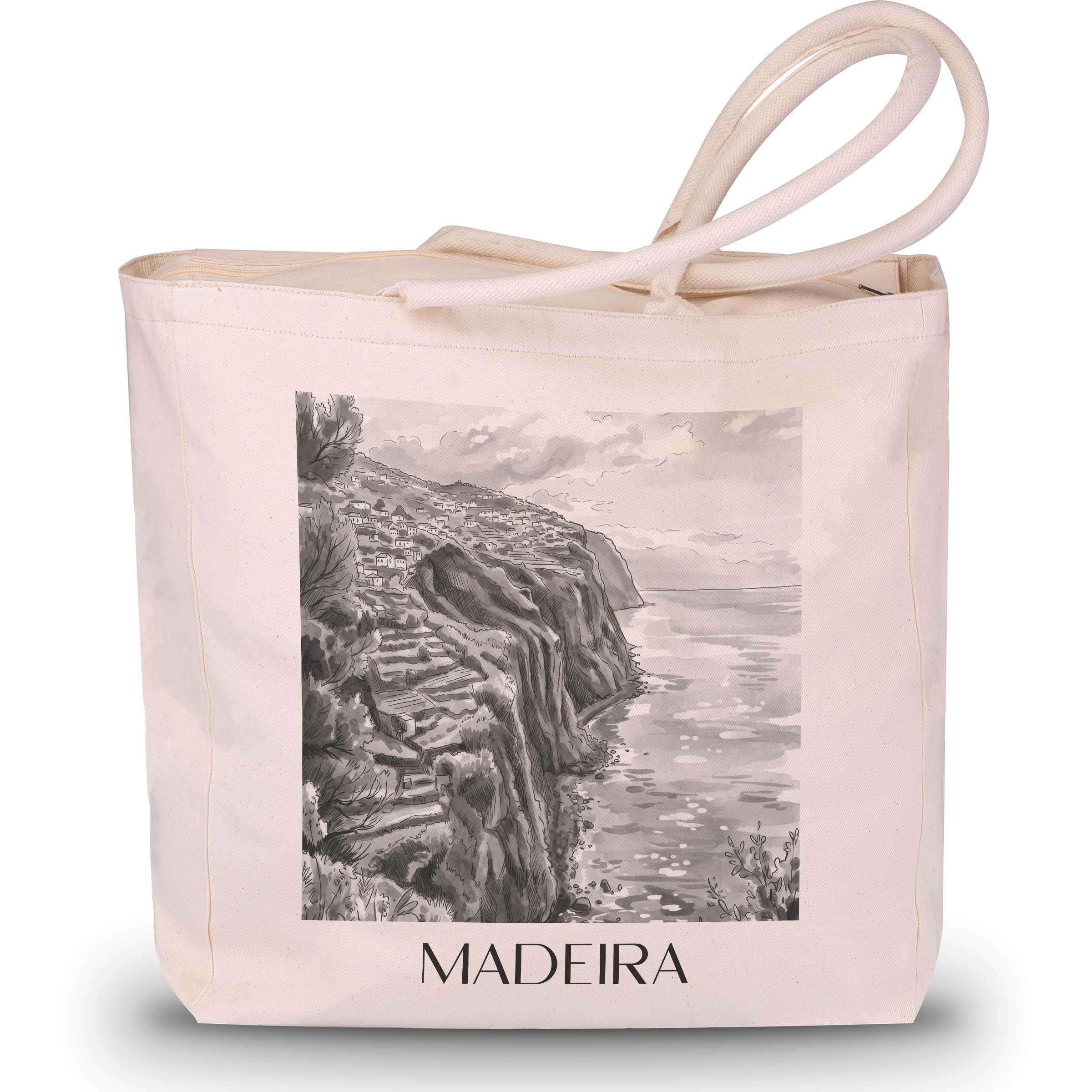 Madeira - Portugal Tote Bag - Einkaufstasche im Aquarell Schwarz-Weiß Stil - favplace