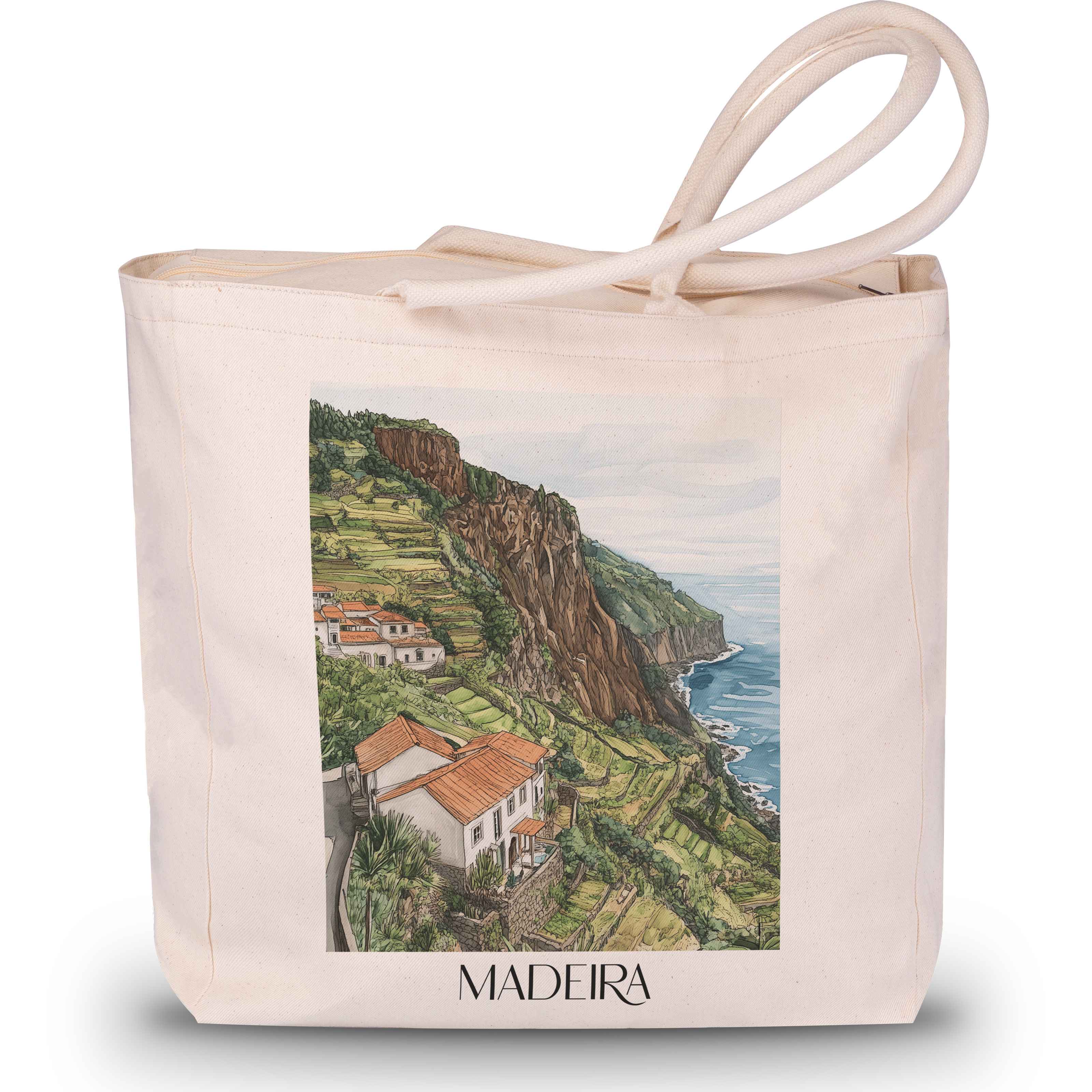 Madeira - Portugal Tote Bag - Einkaufstasche im Aquarell Stil - favplace