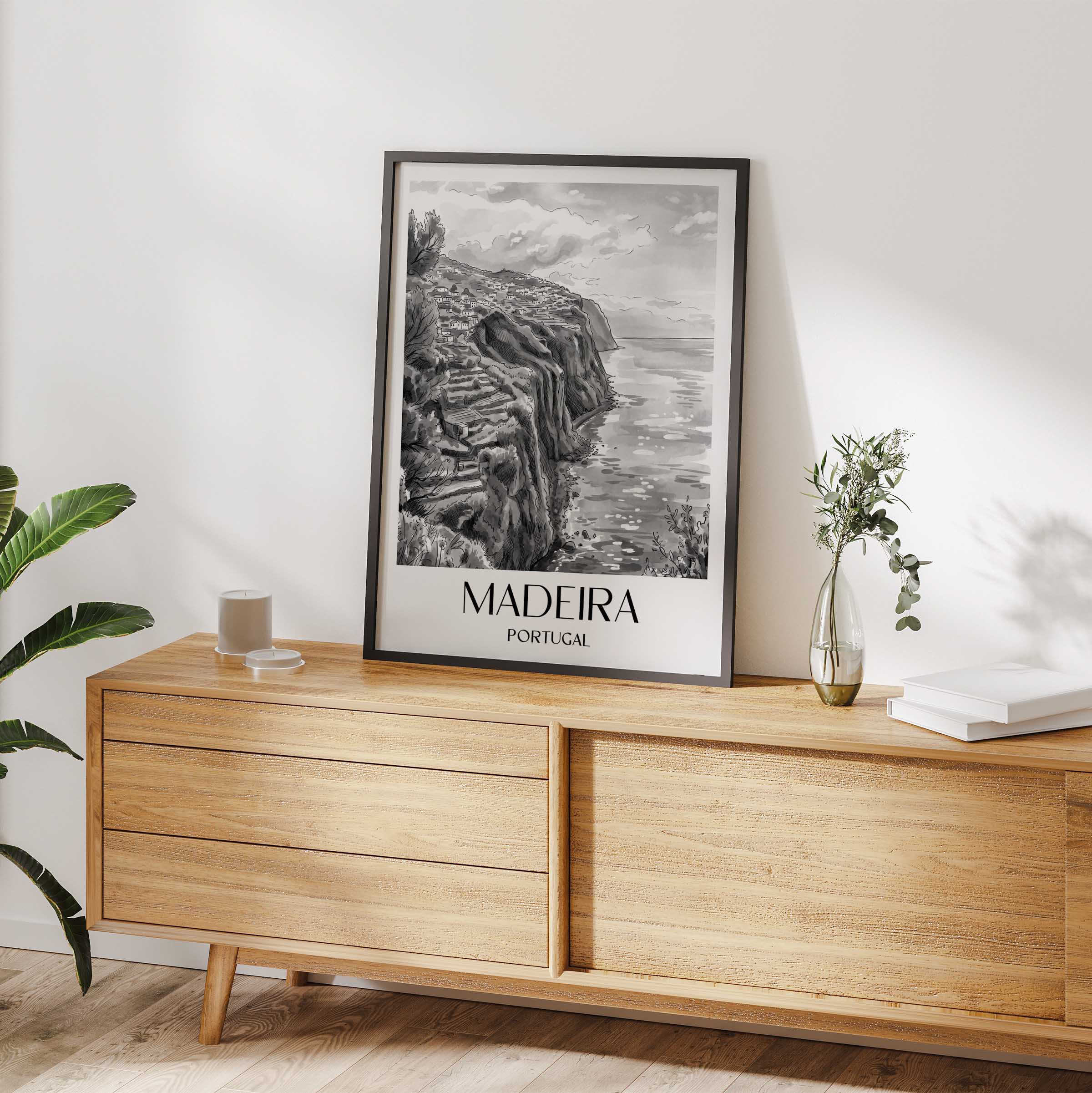 madeira-portugal-poster-aquarell-schwarz-weiss