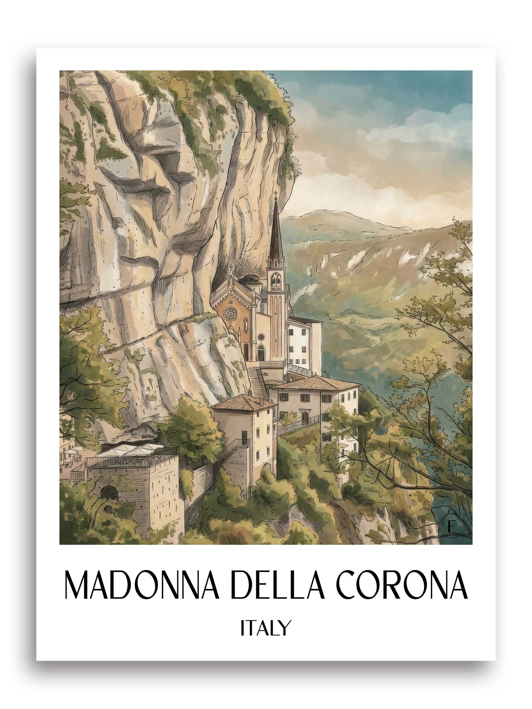 Madonna della Corona Poster - Venetien - Italien Kunstdruck - Aquarell von A4 bis A1 - favplace