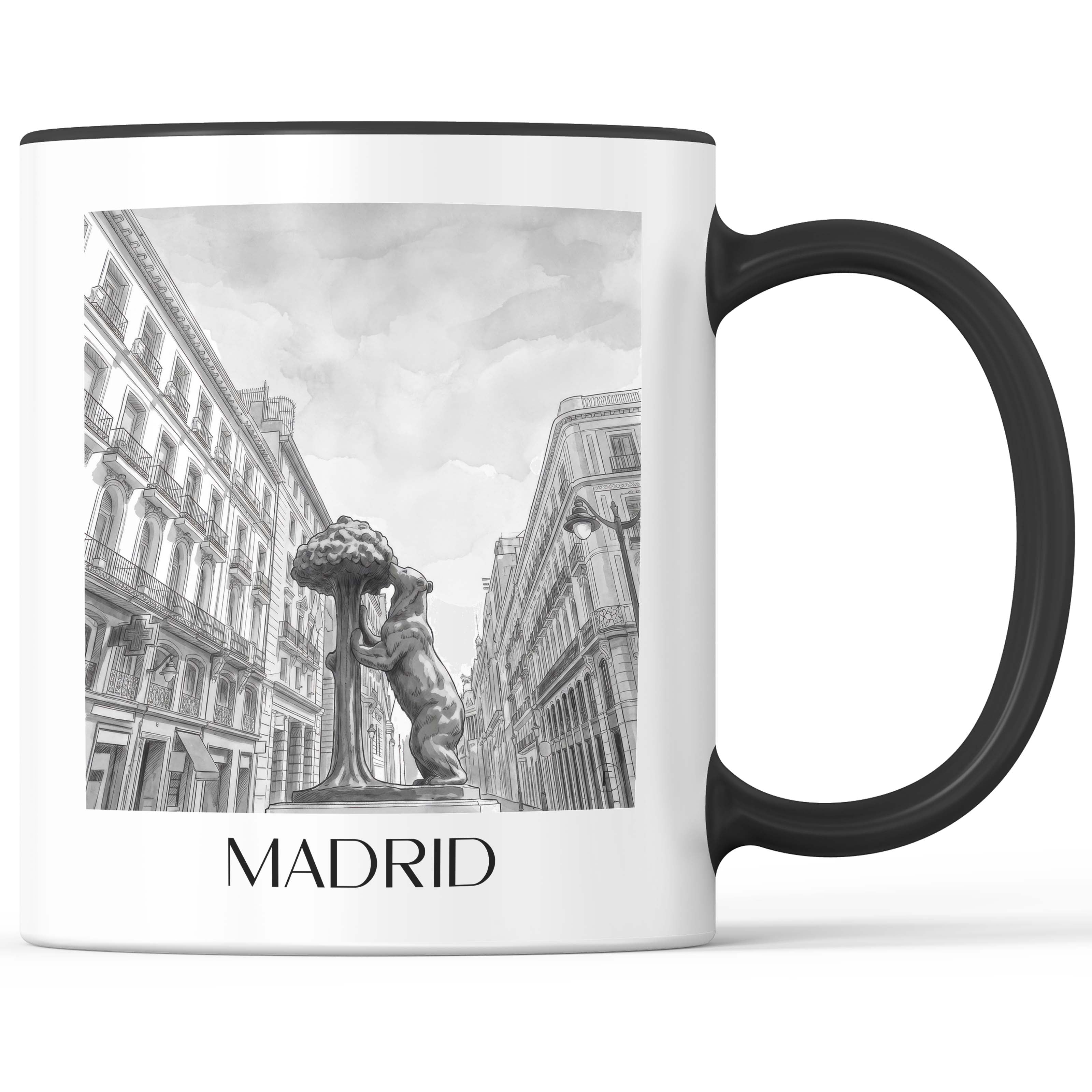 Madrid Kaffeebecher - Spanien - Spanien Becher - Kaffeetasse im Aquarell Schwarz-Weiß Stil - favplace