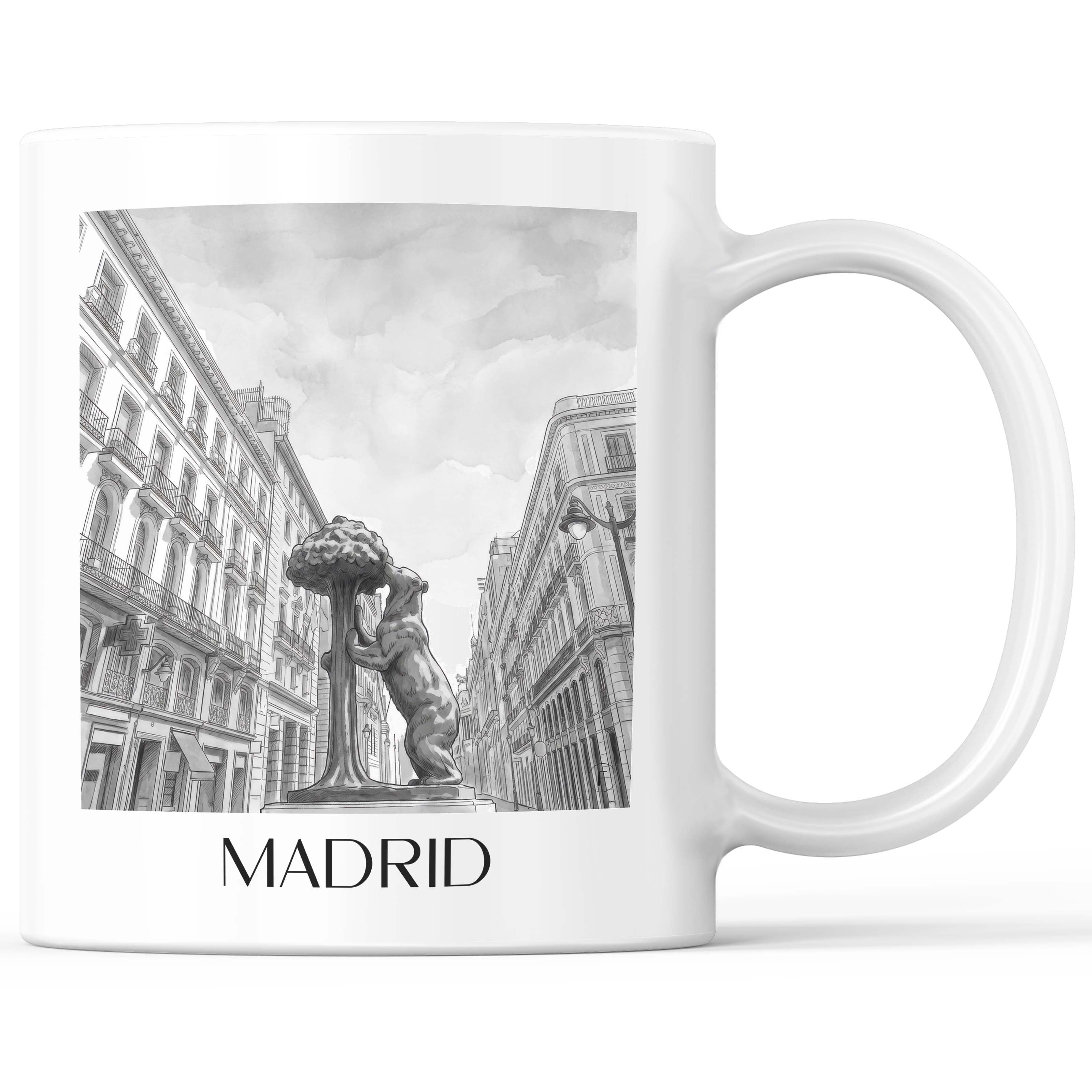 Madrid Kaffeebecher - Spanien - Spanien Becher - Kaffeetasse im Aquarell Schwarz-Weiß Stil - favplace