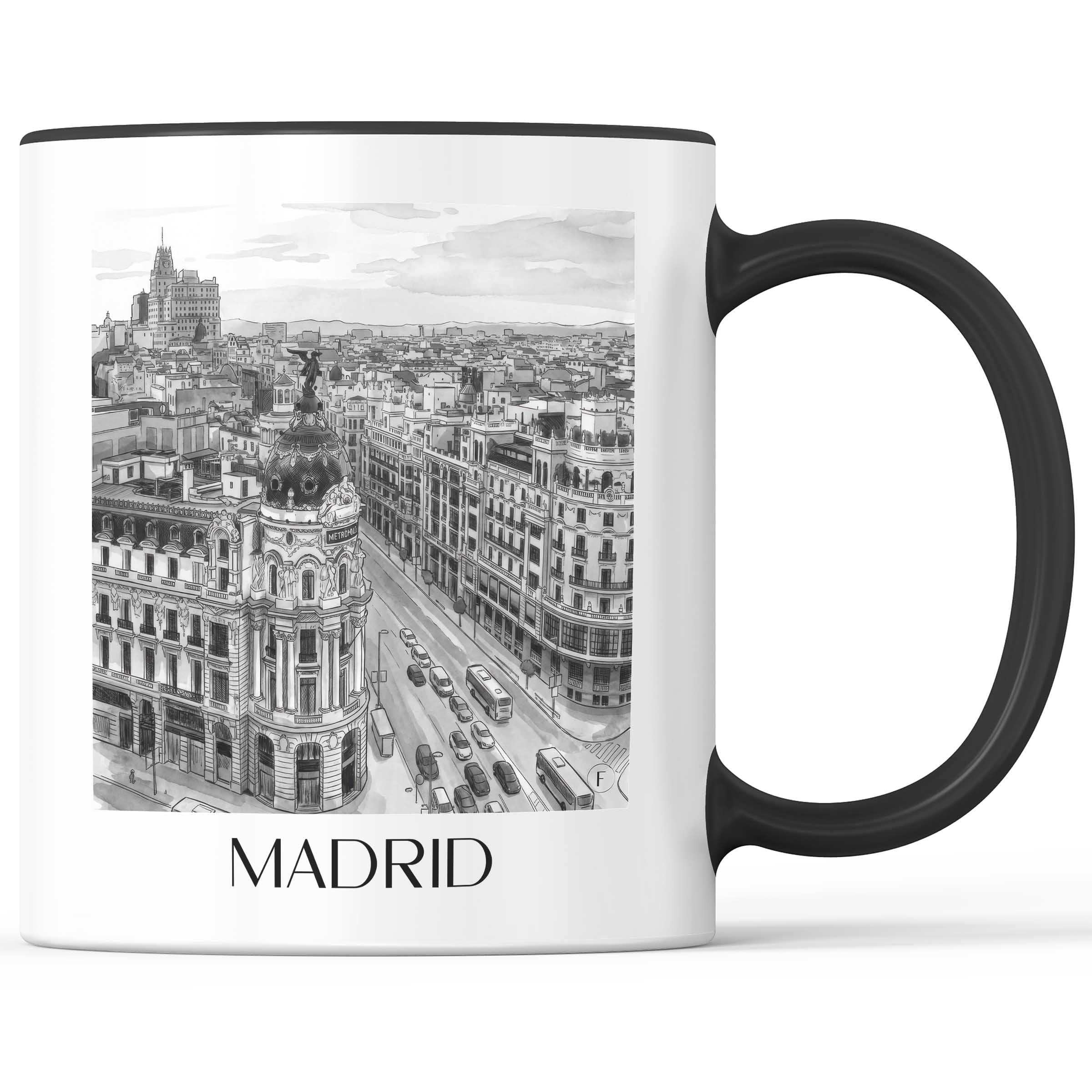 madrid-spanien-kaffeebecher-aquarell-schwarz-weiss