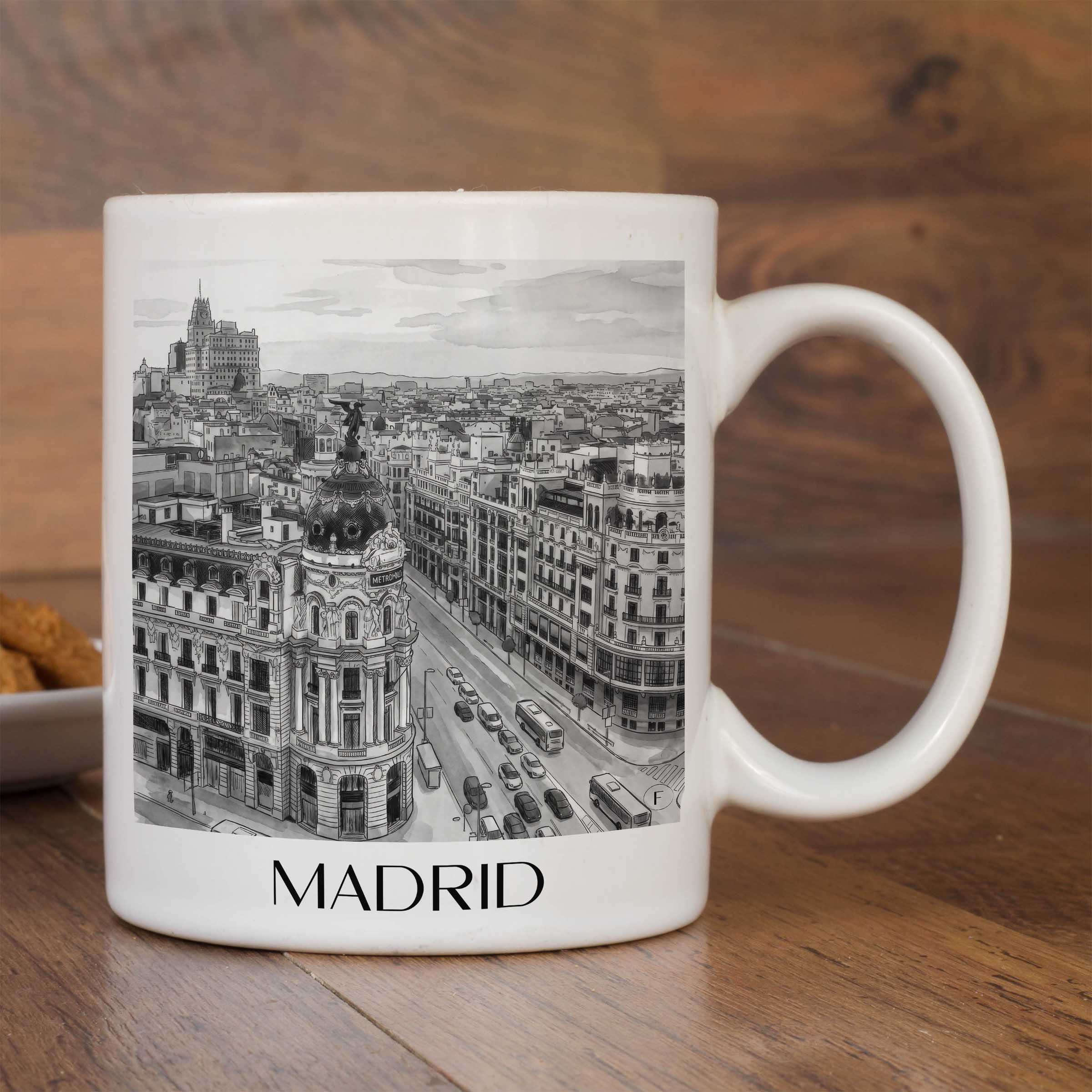 madrid-spanien-kaffeebecher-aquarell-schwarz-weiss