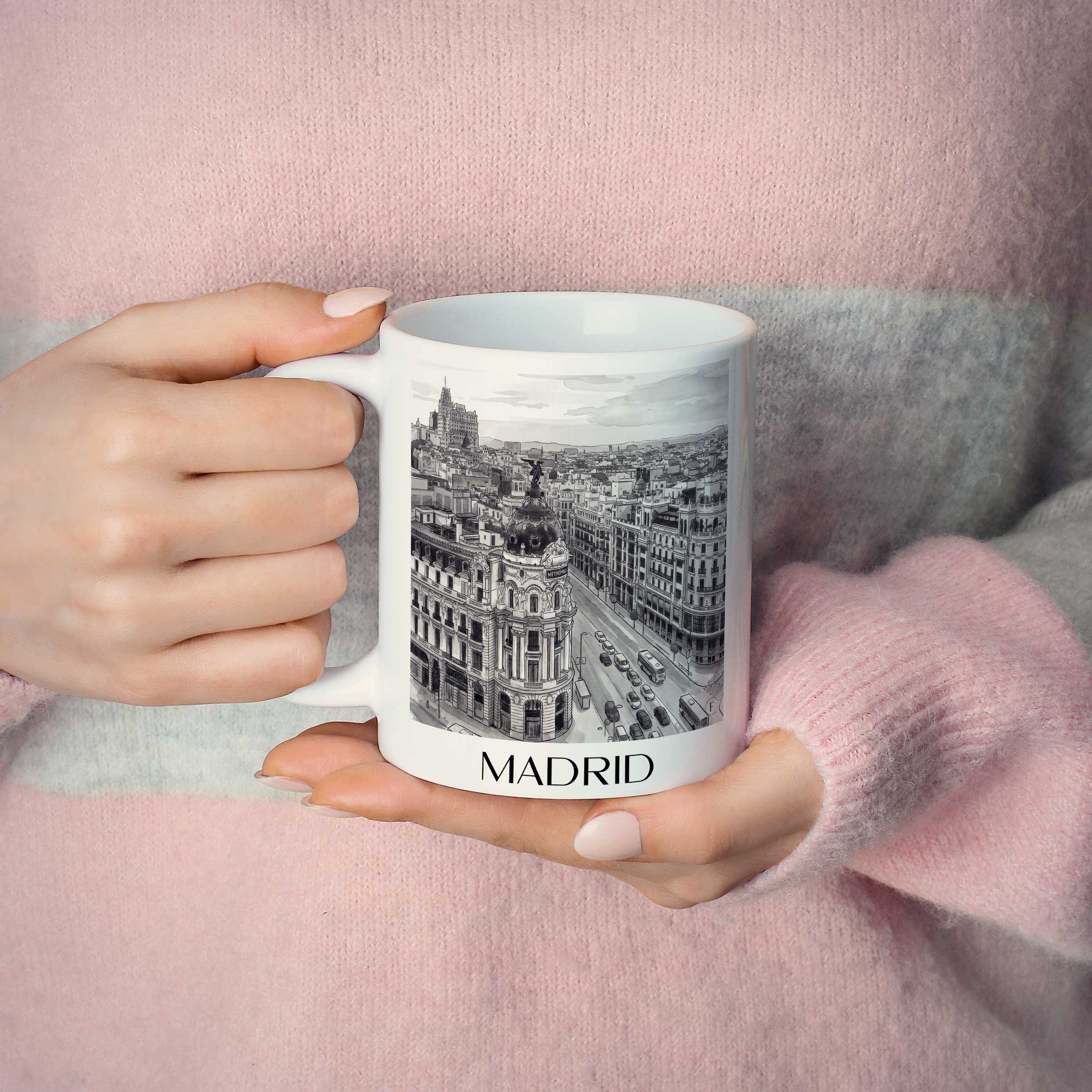 madrid-spanien-kaffeebecher-aquarell-schwarz-weiss