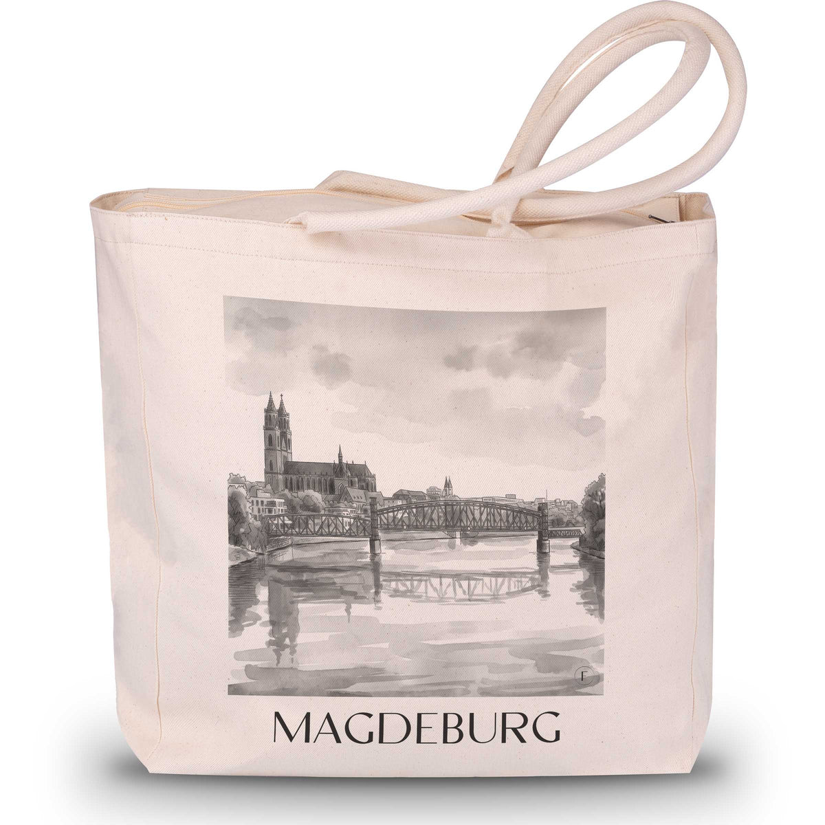 Magdeburg Shopping Tasche - Sachsen-Anhalt - Deutschland Tote Bag - Einkaufstasche im Aquarell Schwarz-Weiß Stil - favplace