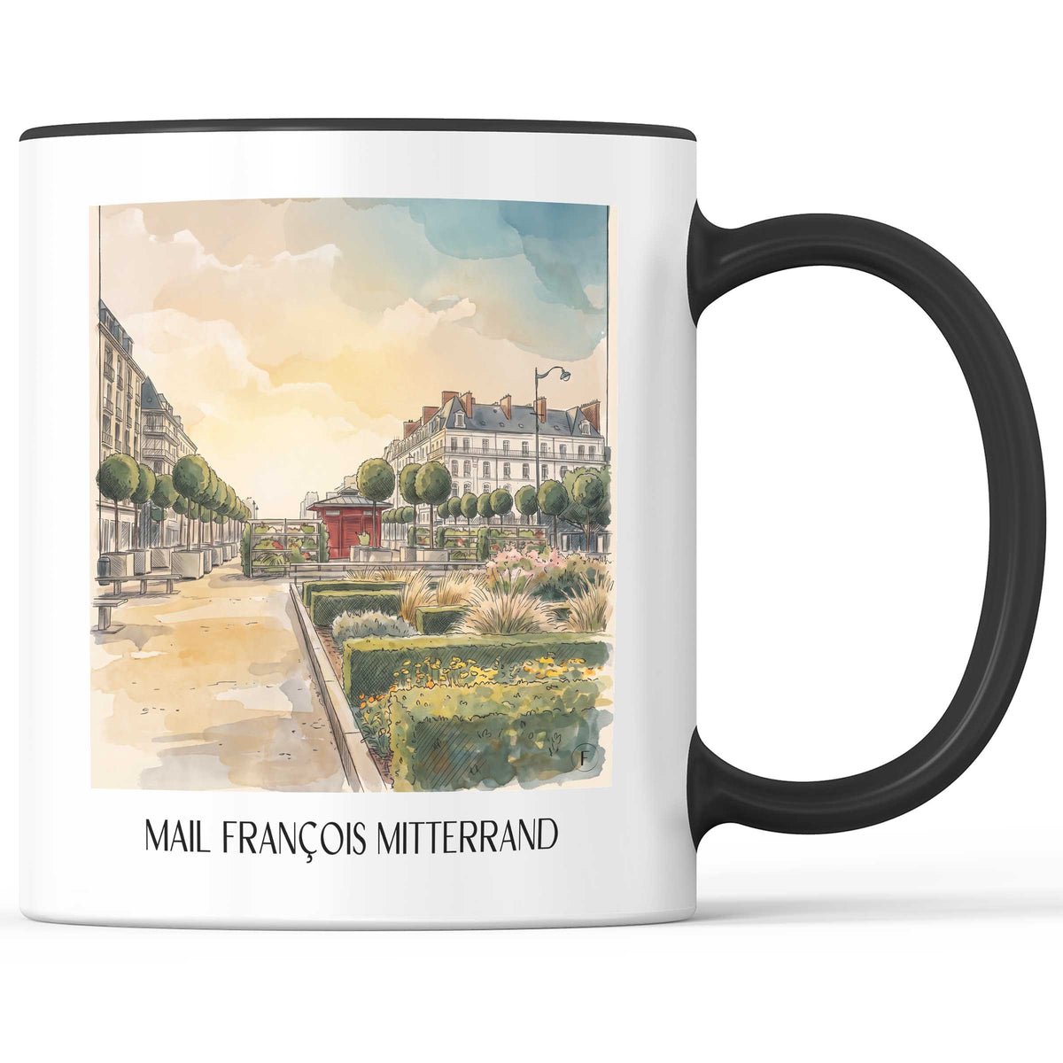 Mail François Mitterrand Kaffeebecher - Rennes - Frankreich Becher - Kaffeetasse im Aquarell Stil
