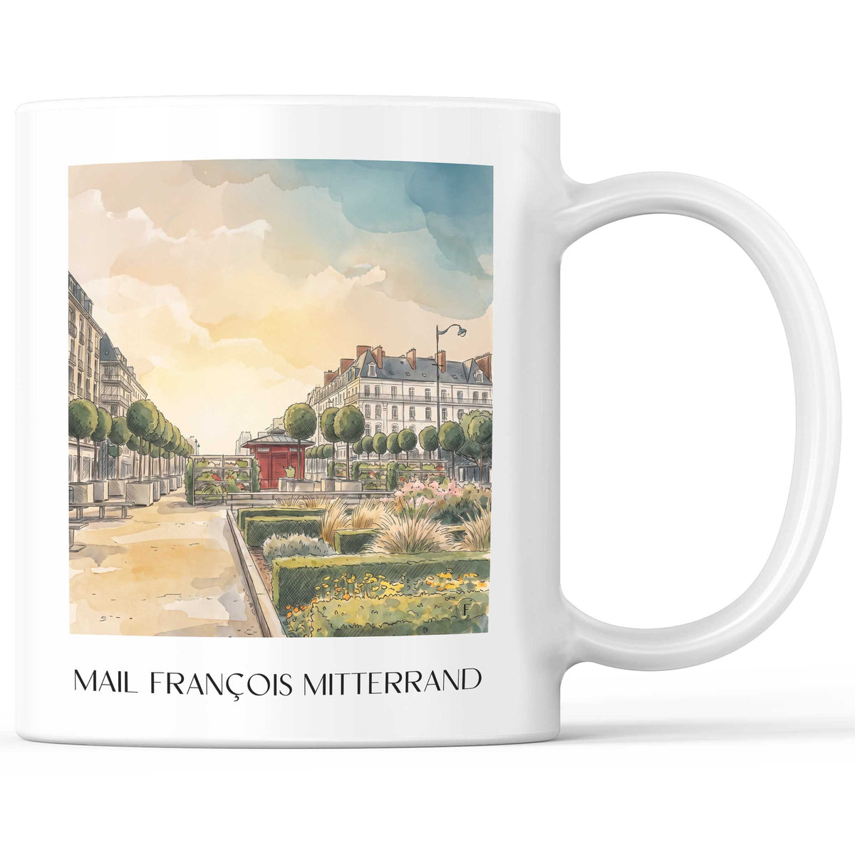 Mail François Mitterrand Kaffeebecher - Rennes - Frankreich Becher - Kaffeetasse im Aquarell Stil