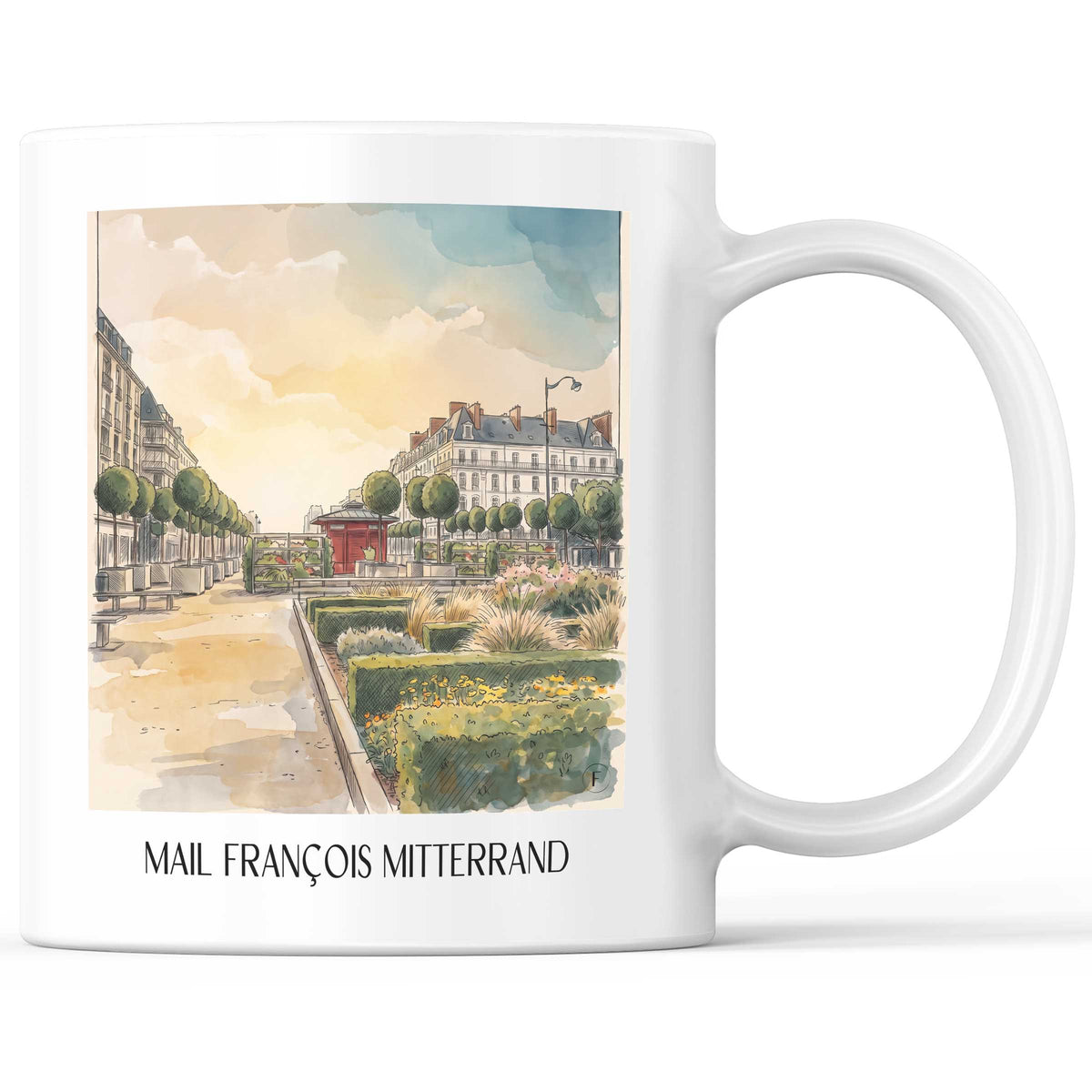 Mail François Mitterrand Kaffeebecher - Rennes - Frankreich Becher - Kaffeetasse im Aquarell Stil