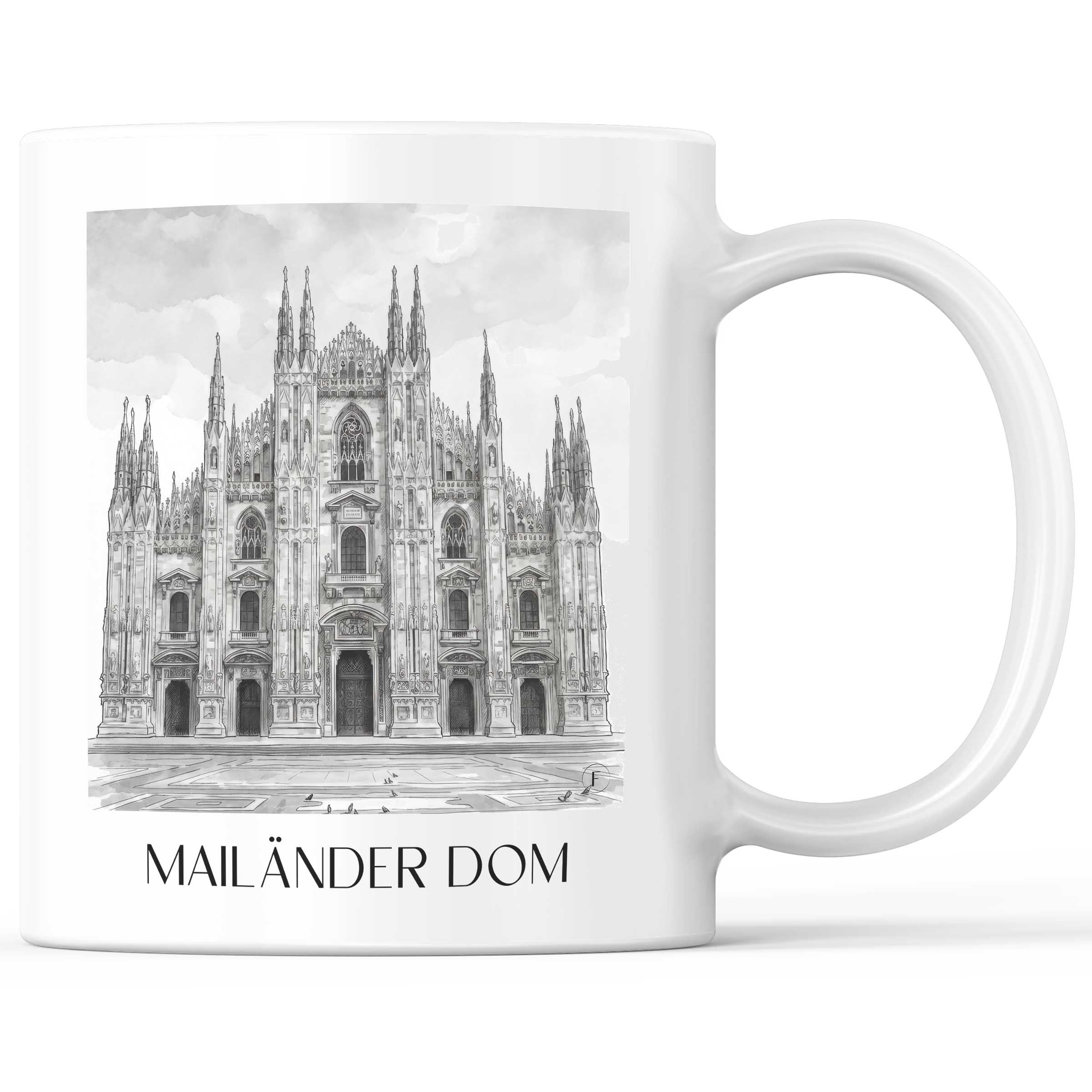 Mailänder Dom - Italien Becher - Kaffeetasse im Aquarell Schwarz-Weiß Stil - favplace