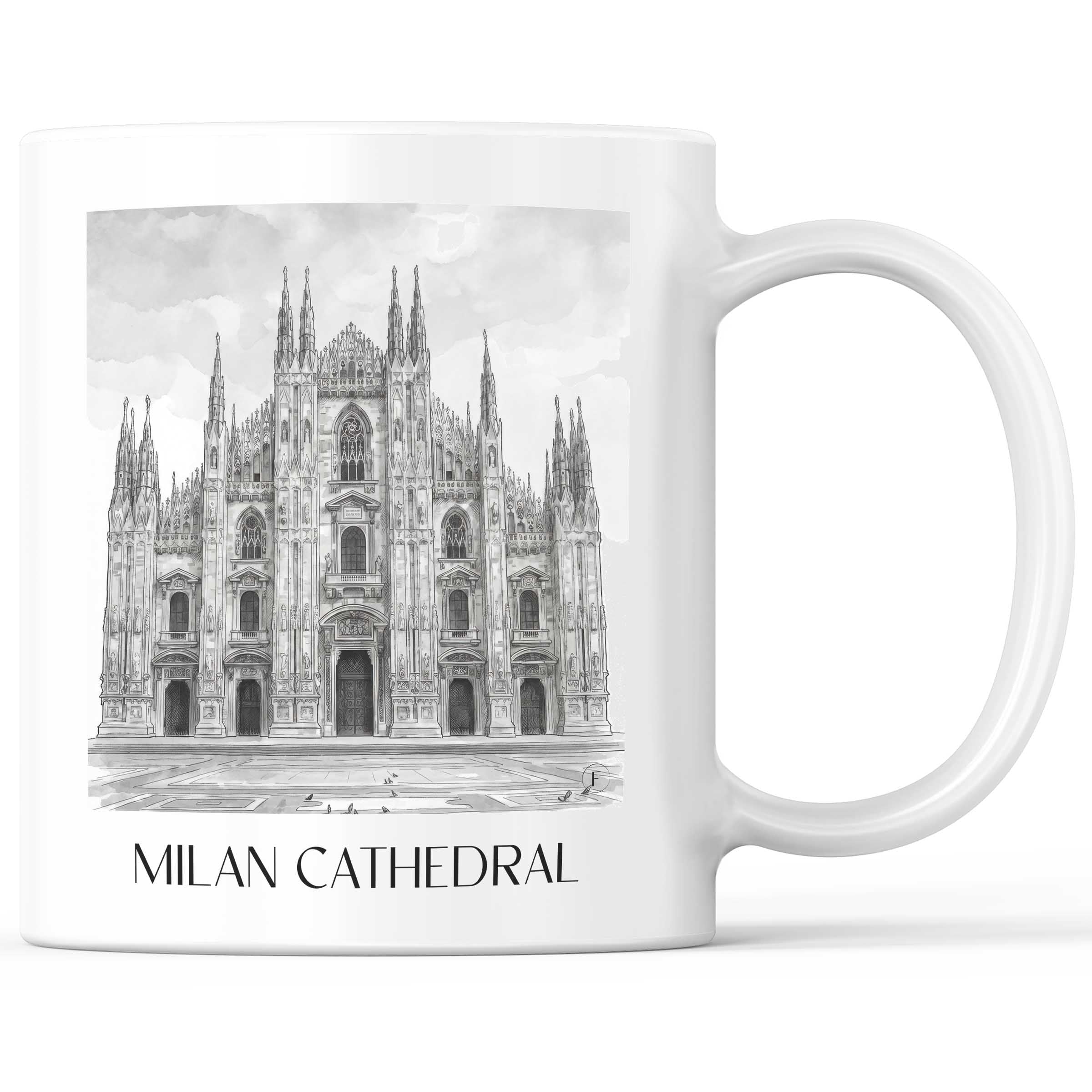 Mailänder Dom - Italien Becher - Kaffeetasse im Aquarell Schwarz-Weiß Stil - favplace