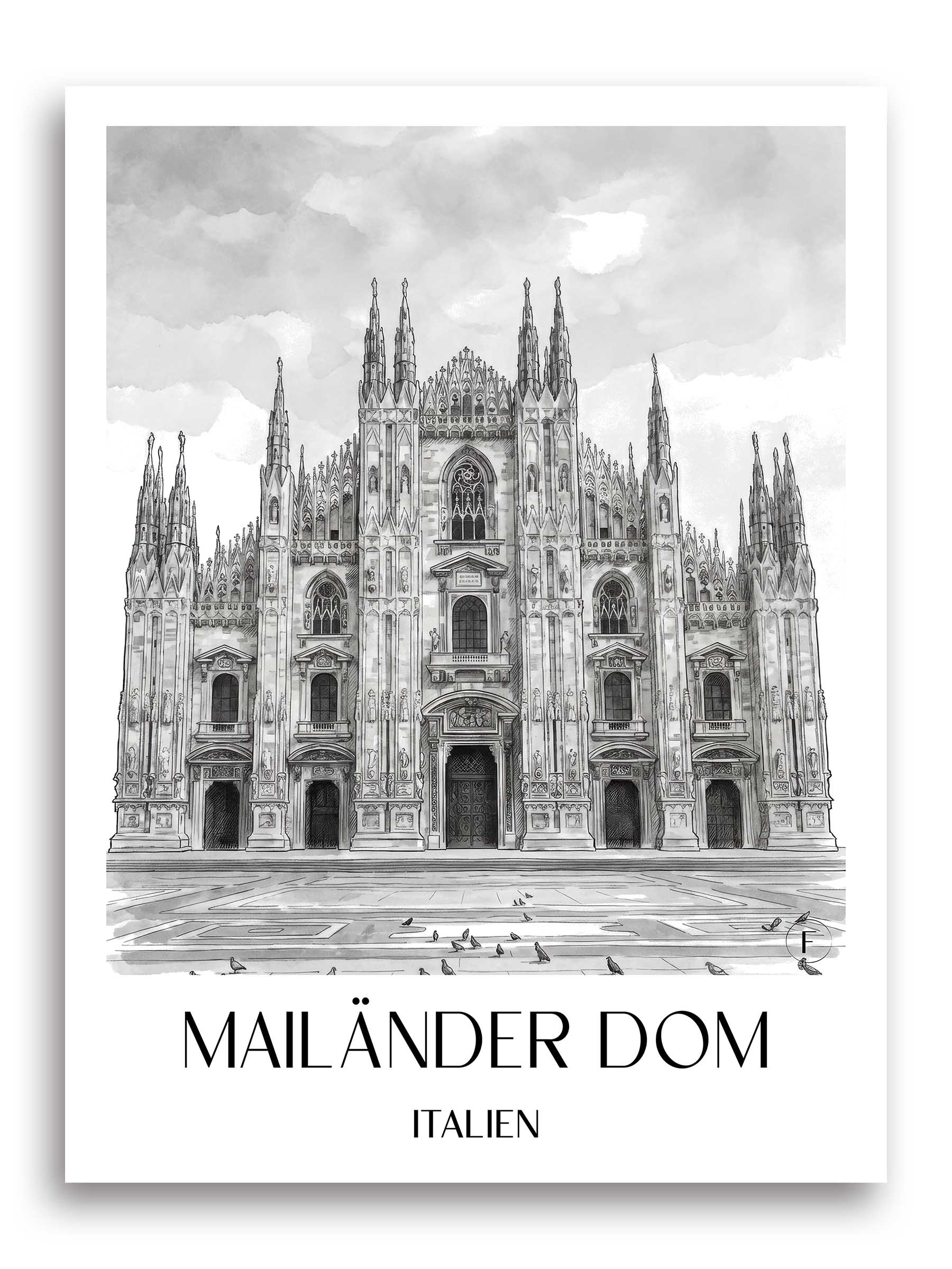 mailänder-dom-italien-poster-aquarell-schwarz-weiss