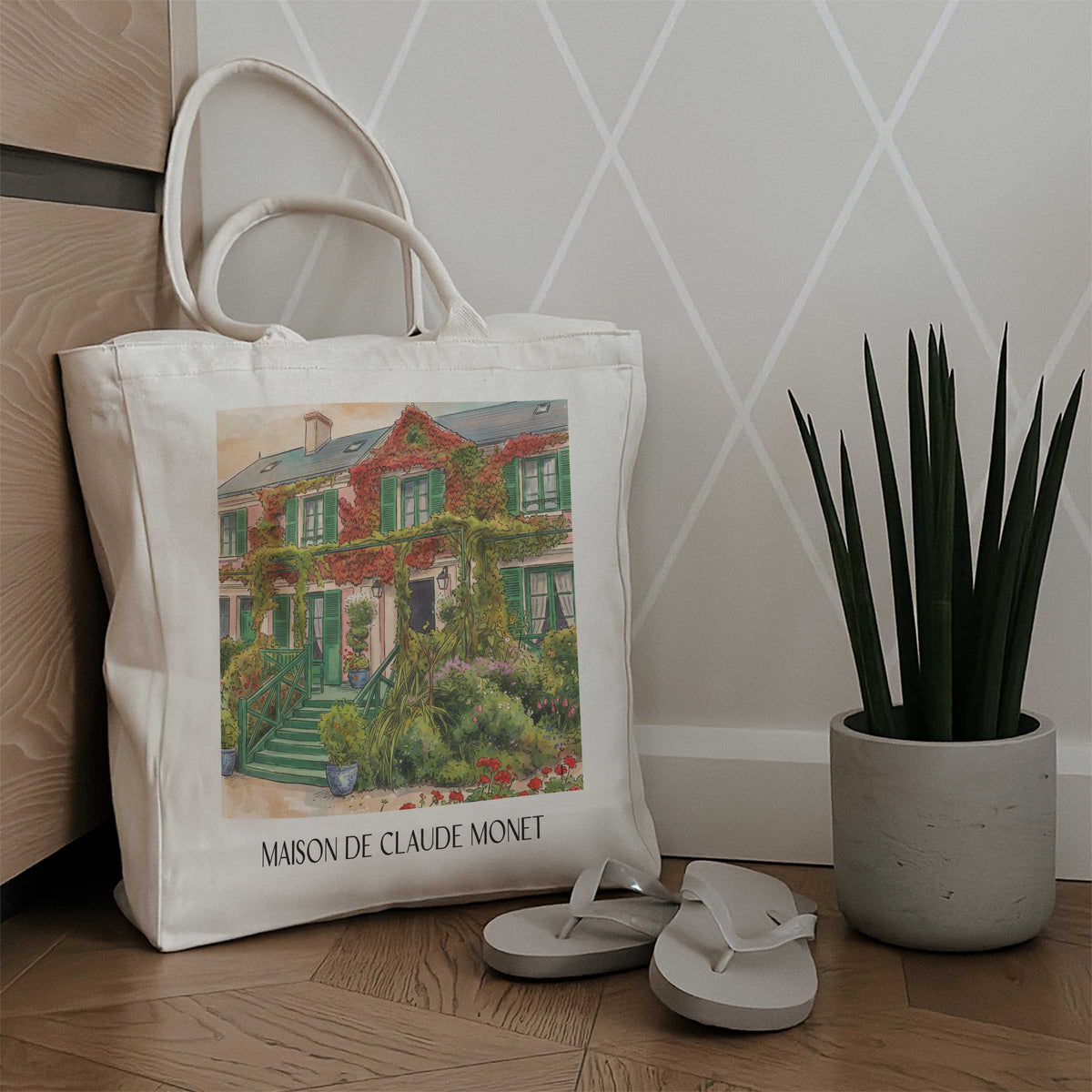maison-de-claude-monet-giverny-frankreich-einkaufstasche-aquarell