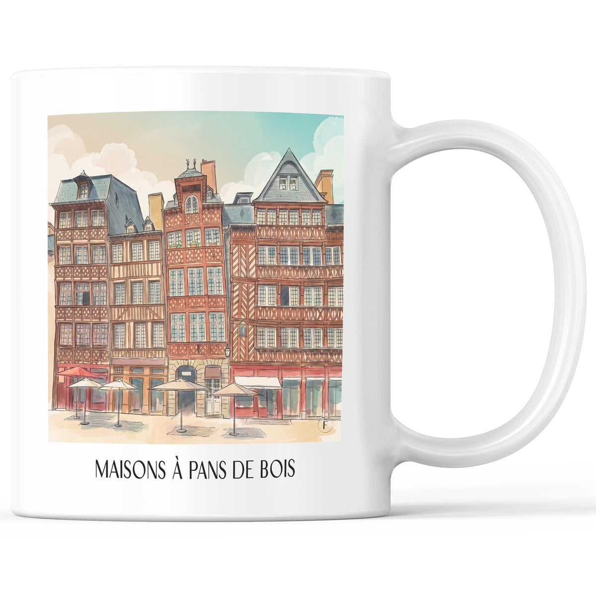 Maisons à Pans de Bois Kaffeebecher - Rennes - Frankreich Becher - Kaffeetasse im Aquarell Stil - favplace