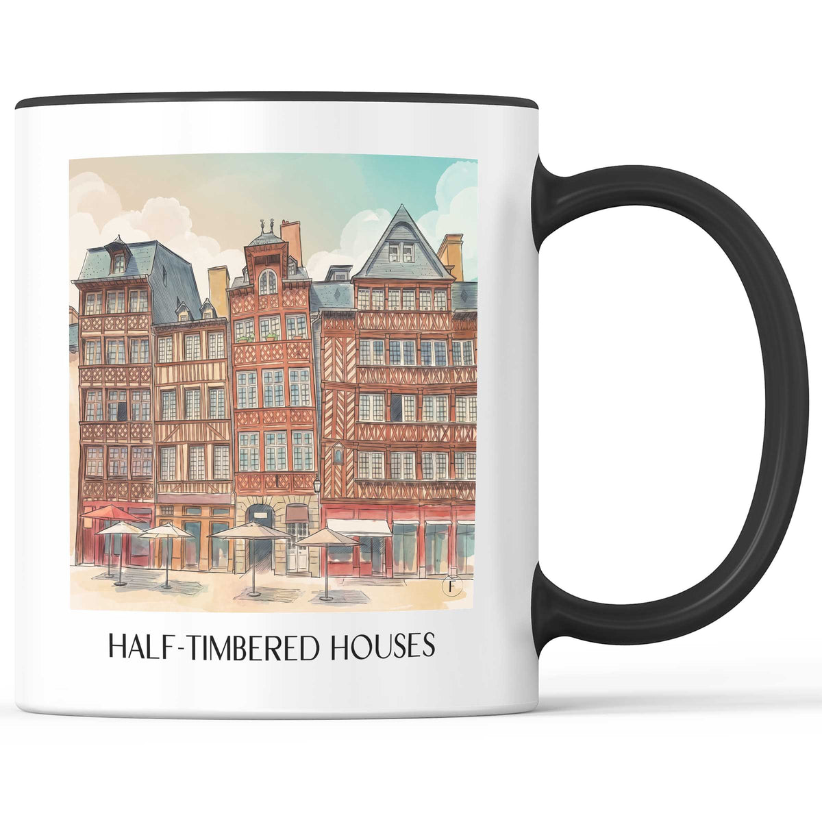 Maisons à Pans de Bois Kaffeebecher - Rennes - Frankreich Becher - Kaffeetasse im Aquarell Stil - favplace