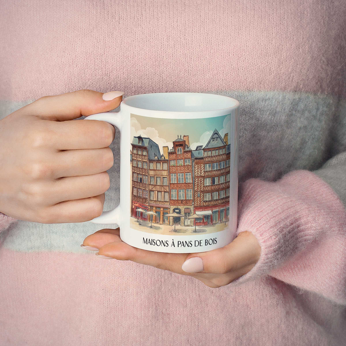 maisons-à-pans-de-bois-rennes-frankreich-kaffeebecher-aquarell