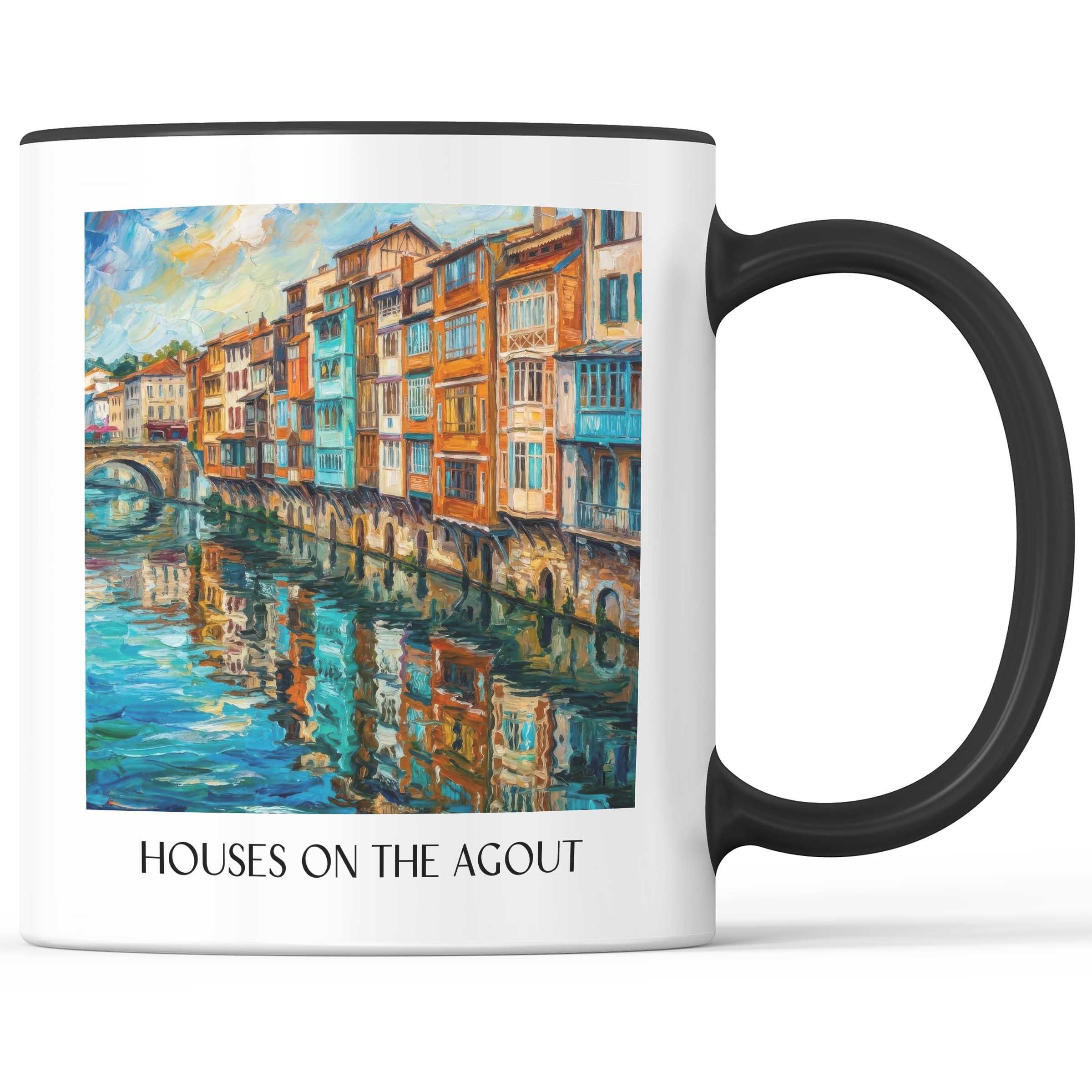 Maisons sur l'Agout Kaffeebecher - Castres - Frankreich Becher - Kaffeetasse im Ölgemälde Stil - favplace