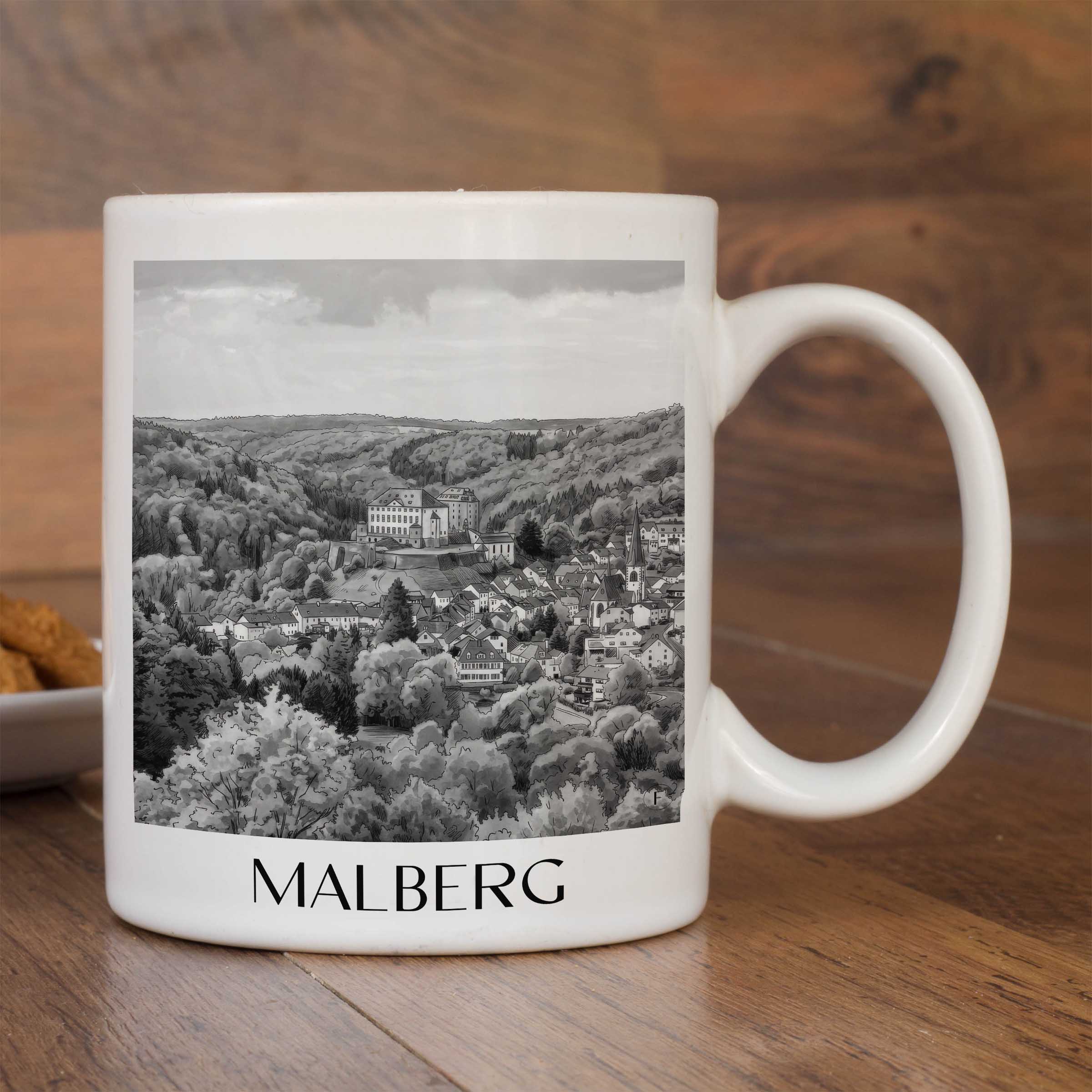 malberg-eifel-deutschland-kaffeebecher-aquarell-schwarz-weiss
