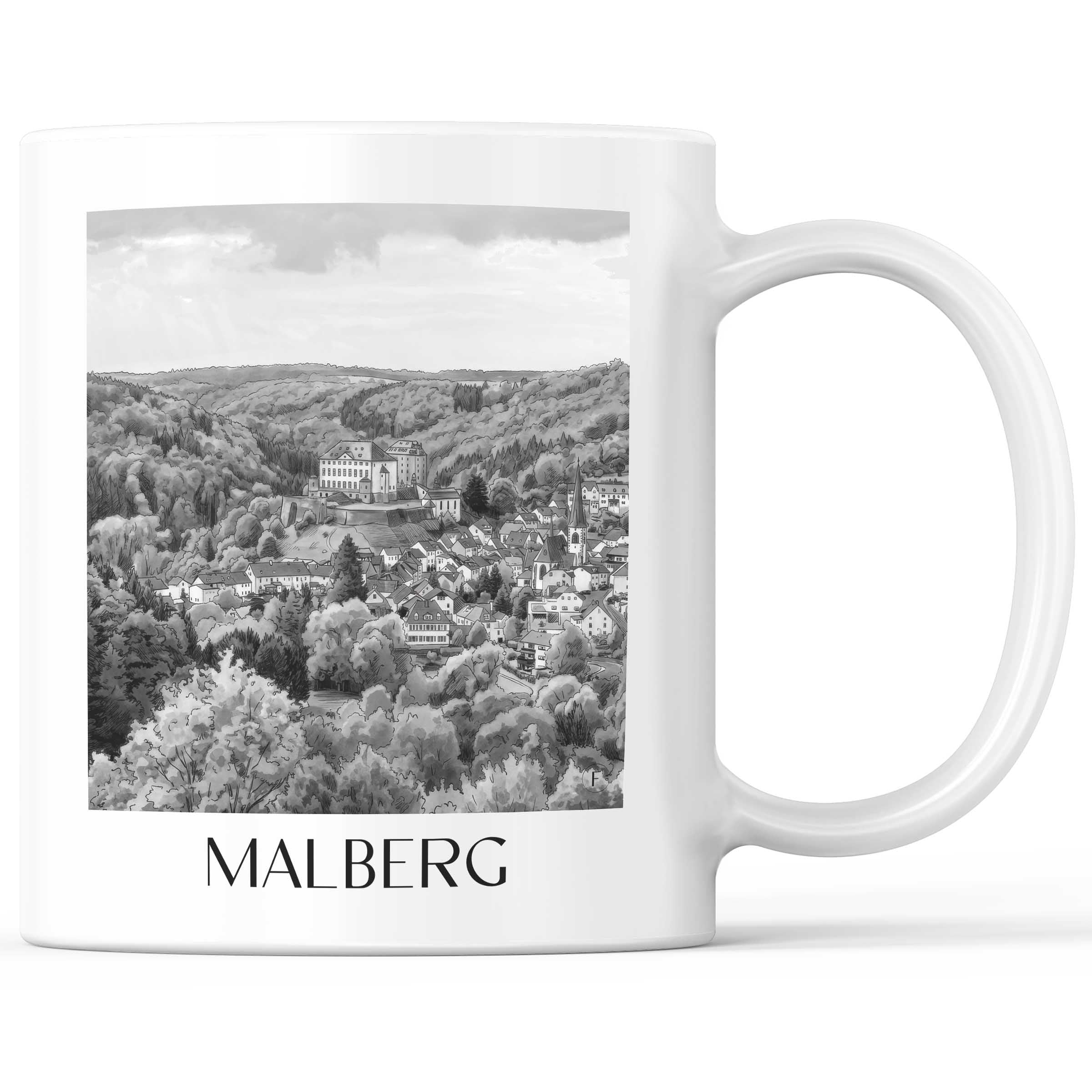 malberg-eifel-deutschland-kaffeebecher-aquarell-schwarz-weiss