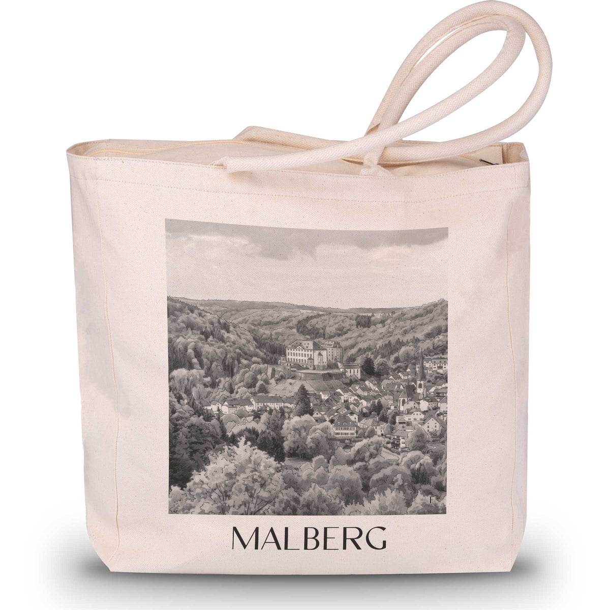 Malberg Shopping Tasche - Eifel - Deutschland Tote Bag - Einkaufstasche im Aquarell Schwarz-Weiß Stil - favplace