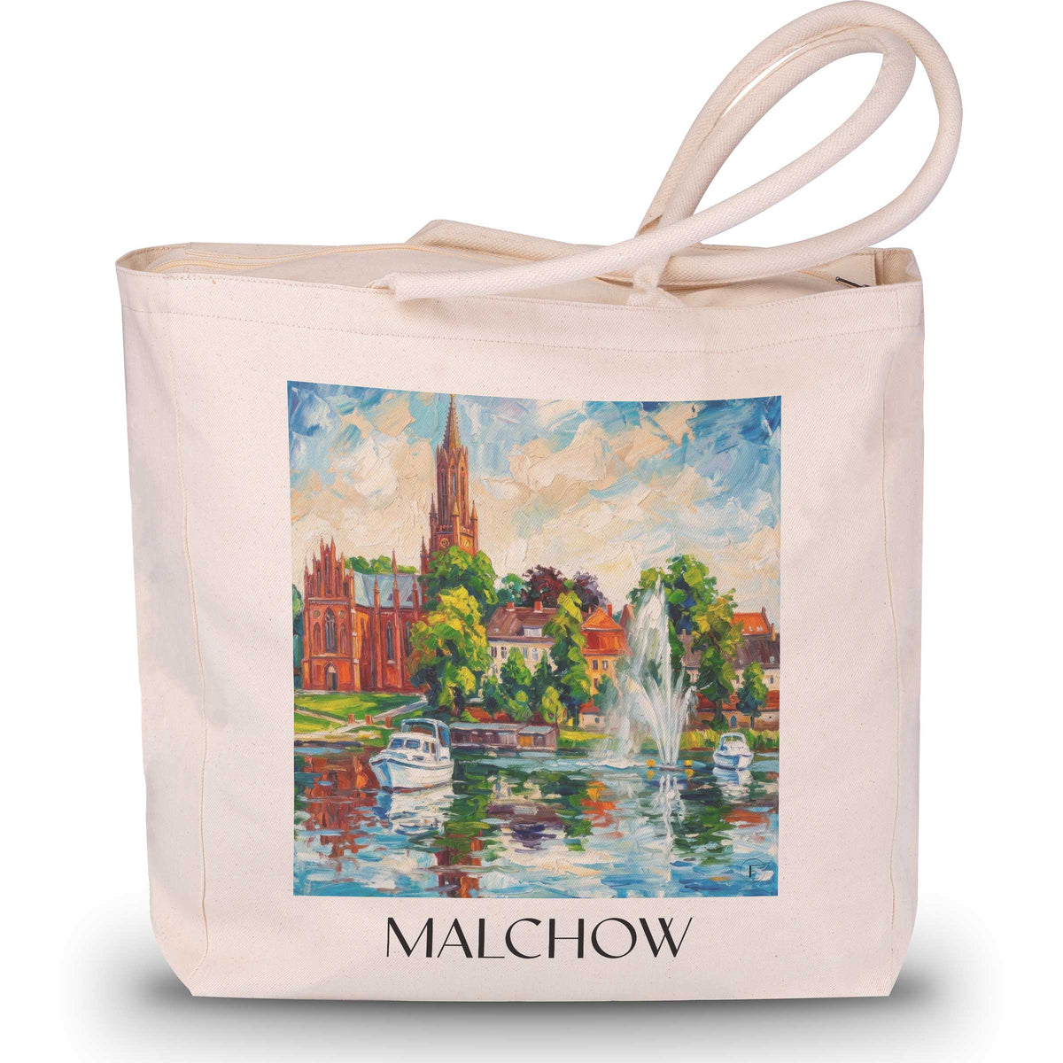 Malchow Shopping Tasche - Mecklenburgische Seenplatte - Deutschland Tote Bag - Einkaufstasche im Ölgemälde Stil - favplace