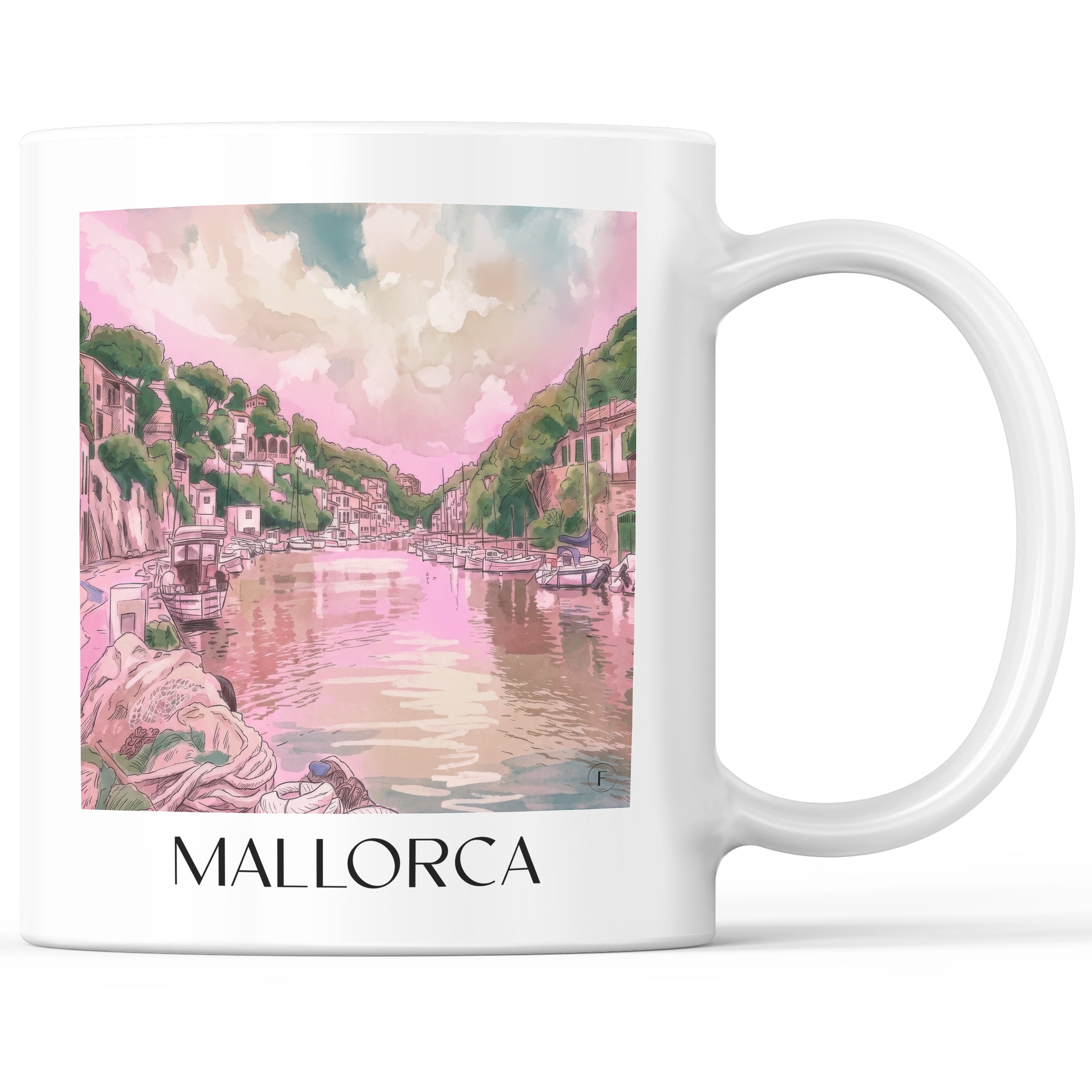 Mallorca Kaffeebecher - Spanien - Spanien Becher - Kaffeetasse im Aquarell Pink Stil - favplace