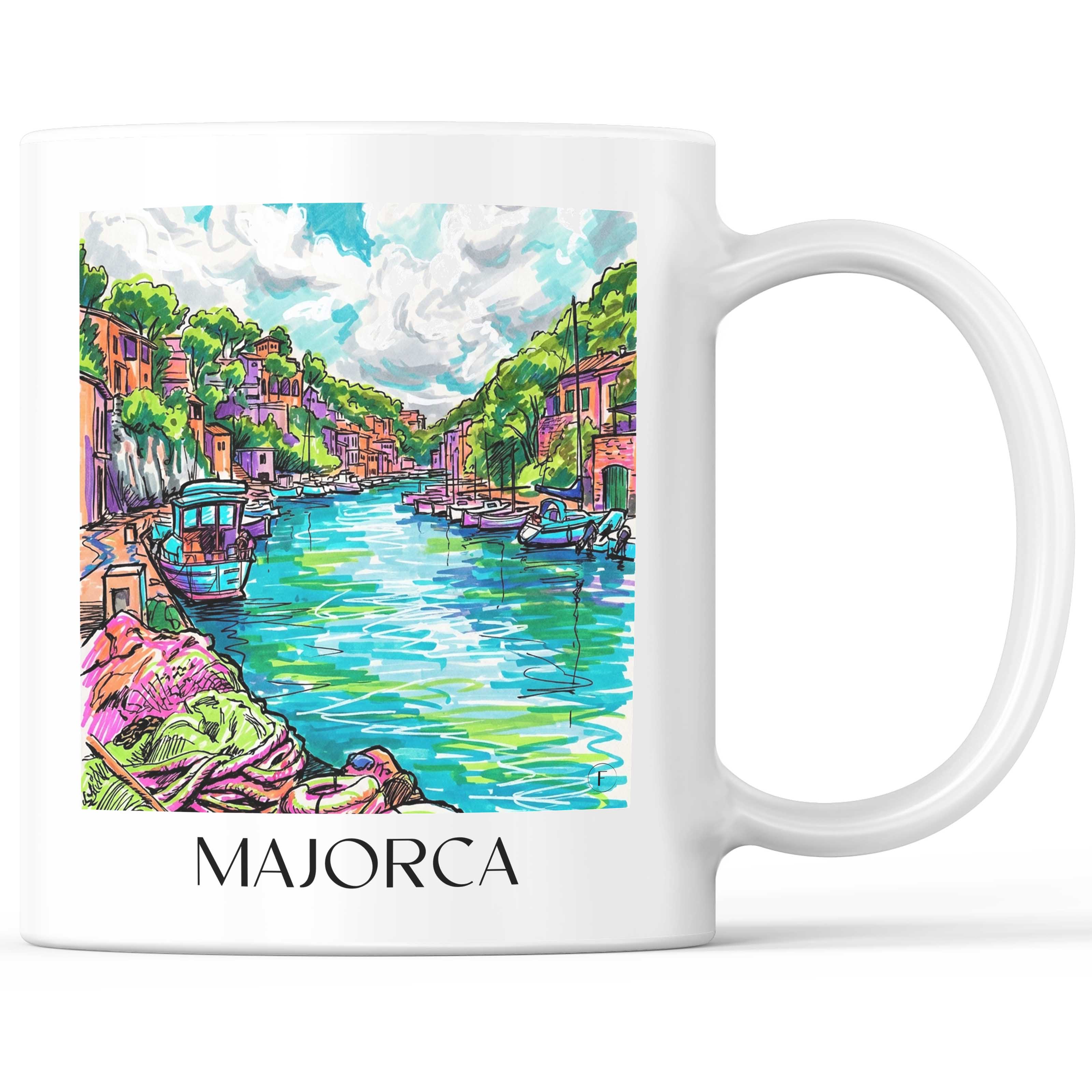 Mallorca Kaffeebecher - Spanien - Spanien Becher - Kaffeetasse im Tag Graffiti Stil - favplace