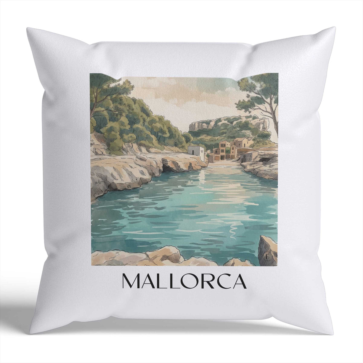 Mallorca Kissenhülle - Zierkissen Bezug - Spanien - Spanien Kissen bzw. Kissenbezug im Aquarell Stil - favplace