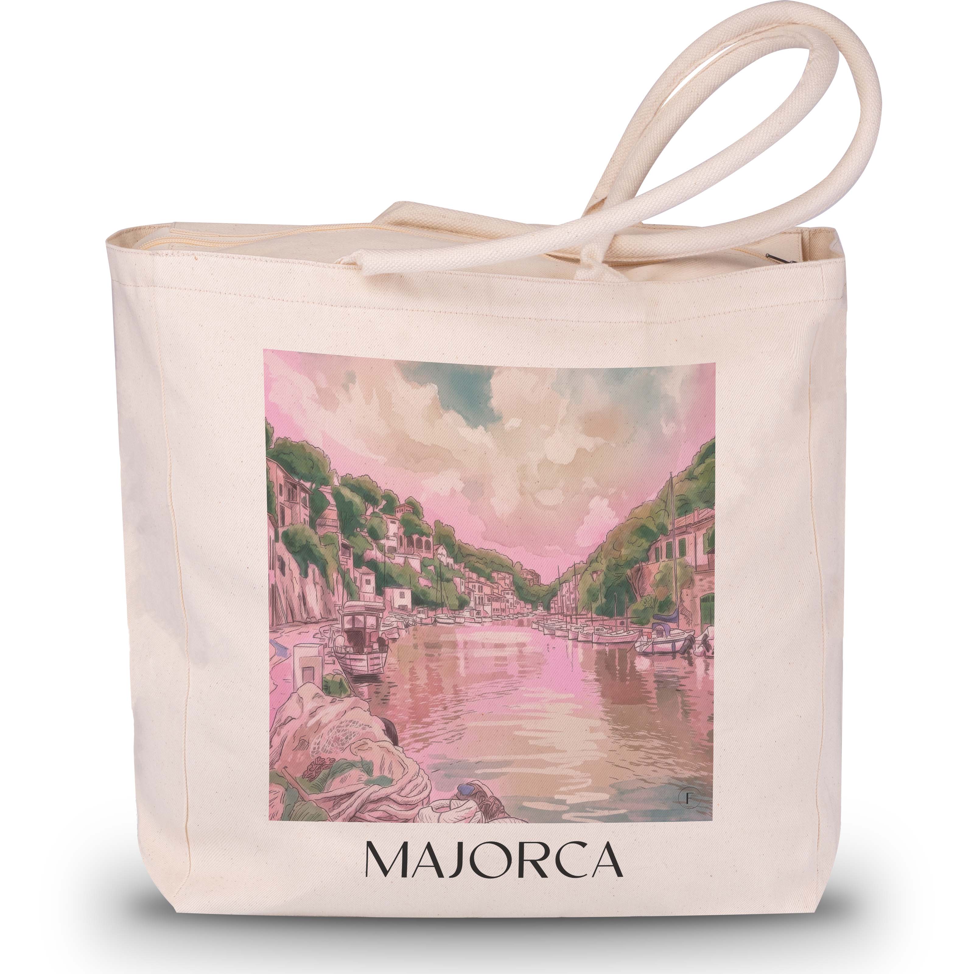 Mallorca Shopping Tasche - Spanien - Spanien Tote Bag - Einkaufstasche im Aquarell Pink Stil - favplace