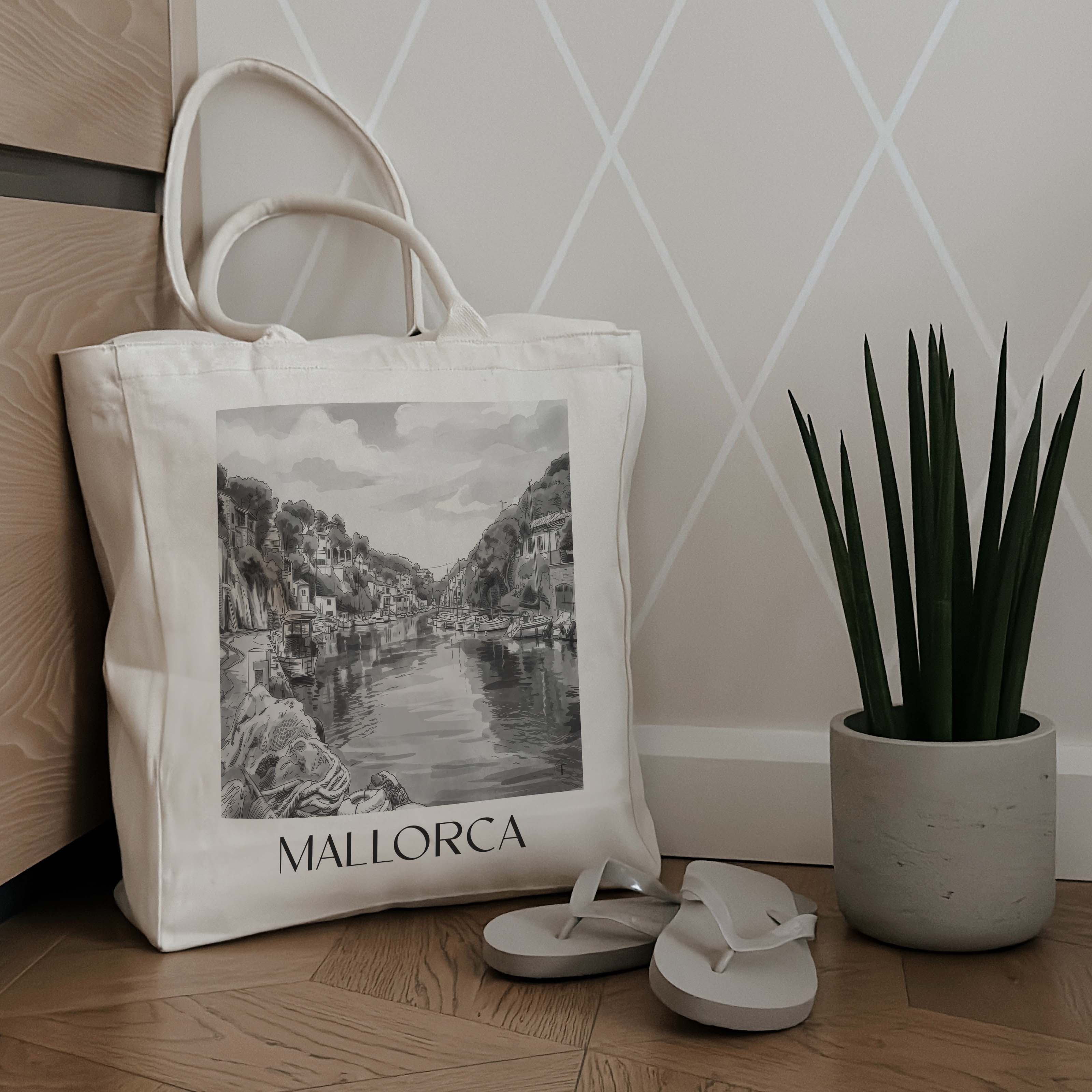 mallorca-spanien-spanien-einkaufstasche-aquarell-schwarz-weiss
