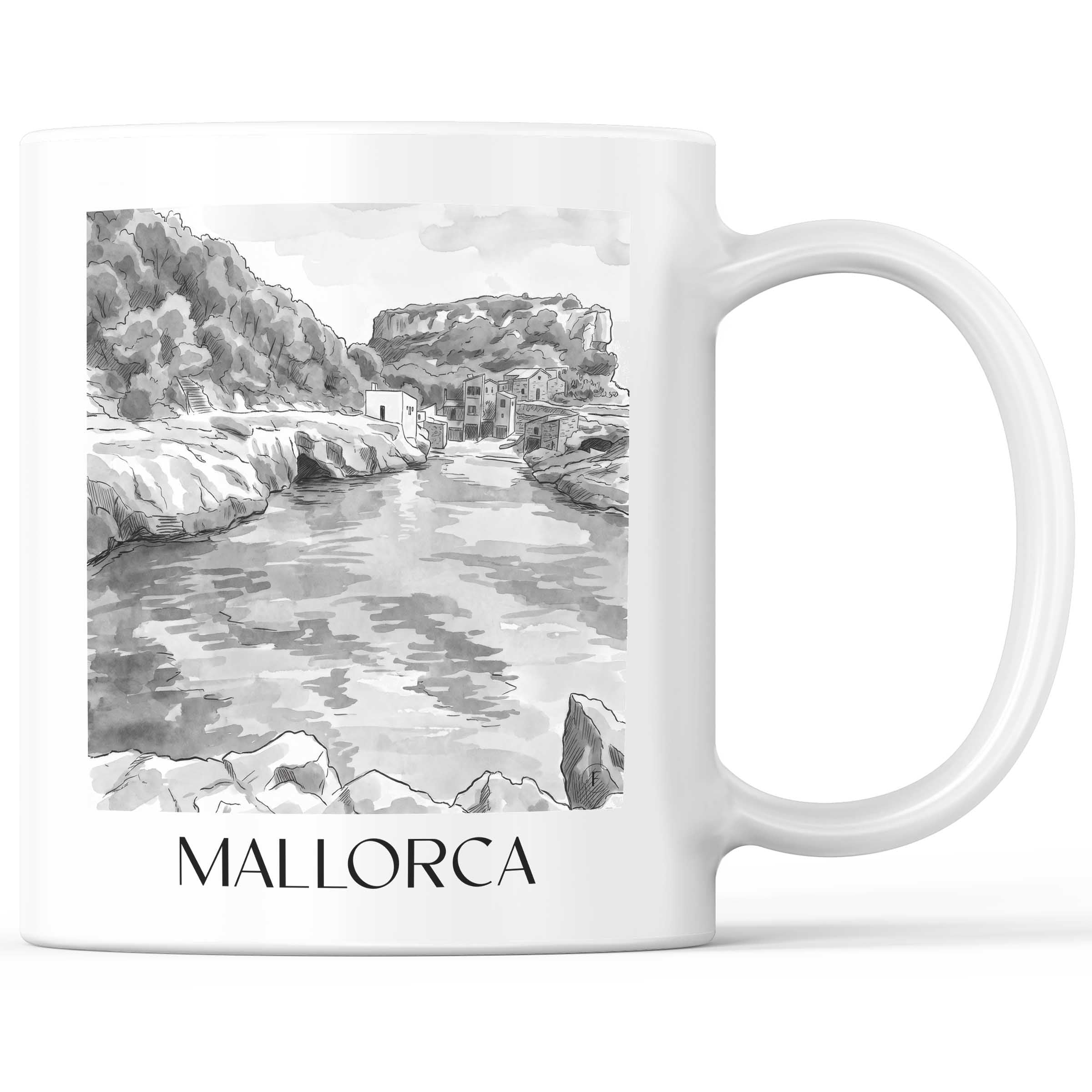 Mallorca - Spanien Becher - Kaffeetasse im Aquarell Schwarz-Weiß Stil - favplace