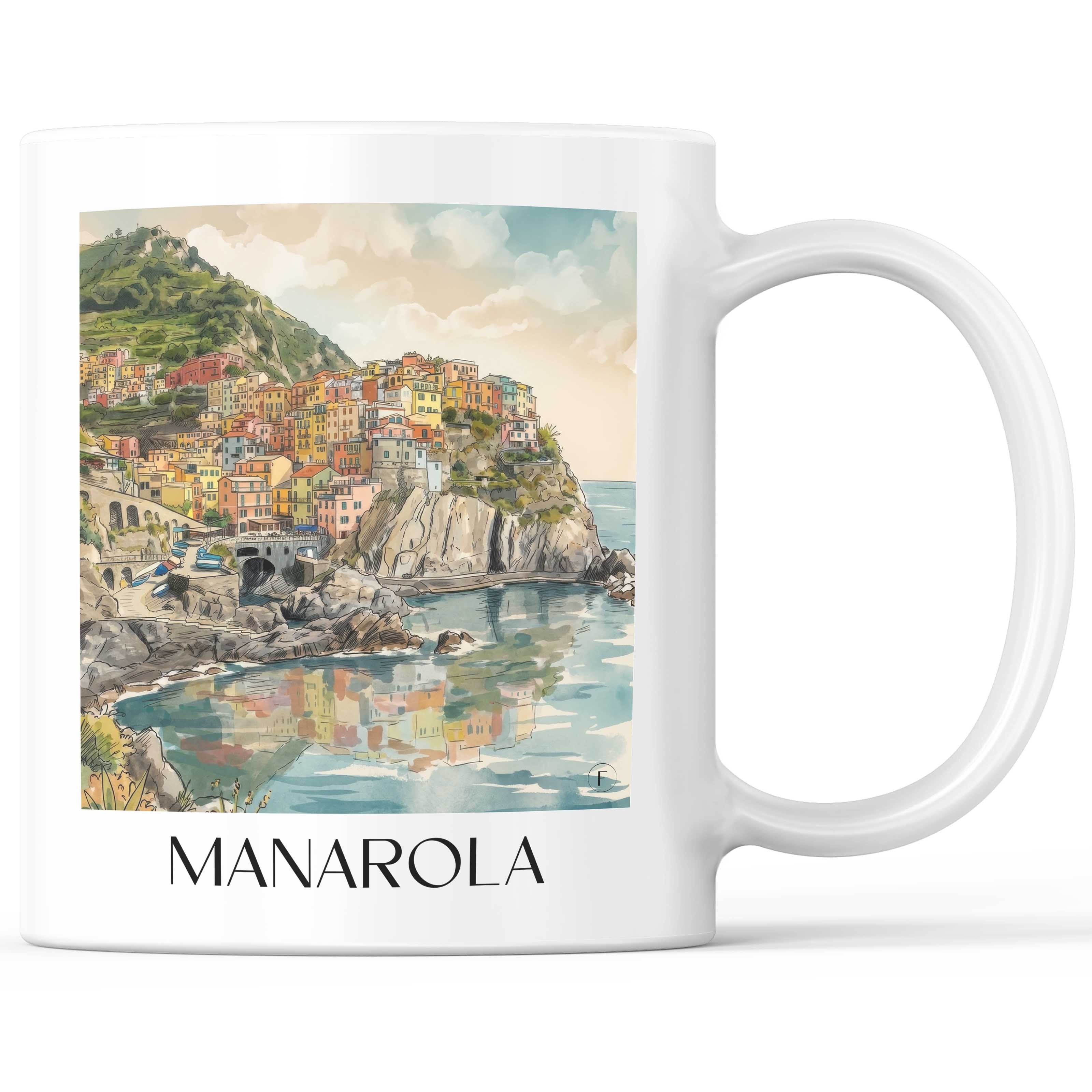 Manarola Kaffeebecher - Cinque Terre - Italien Becher - Kaffeetasse im Aquarell Stil - favplace