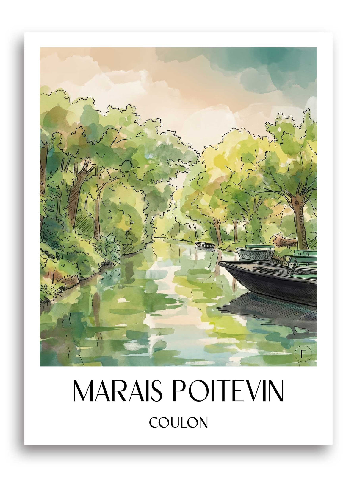 marais-poitevin-coulon-frankreich-poster-aquarell