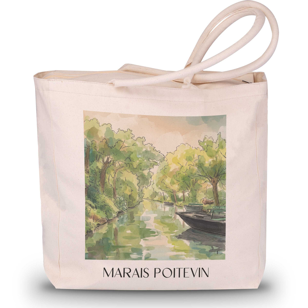 Marais Poitevin Shopping Tasche - Coulon - Frankreich Tote Bag - Einkaufstasche im Aquarell Stil - favplace
