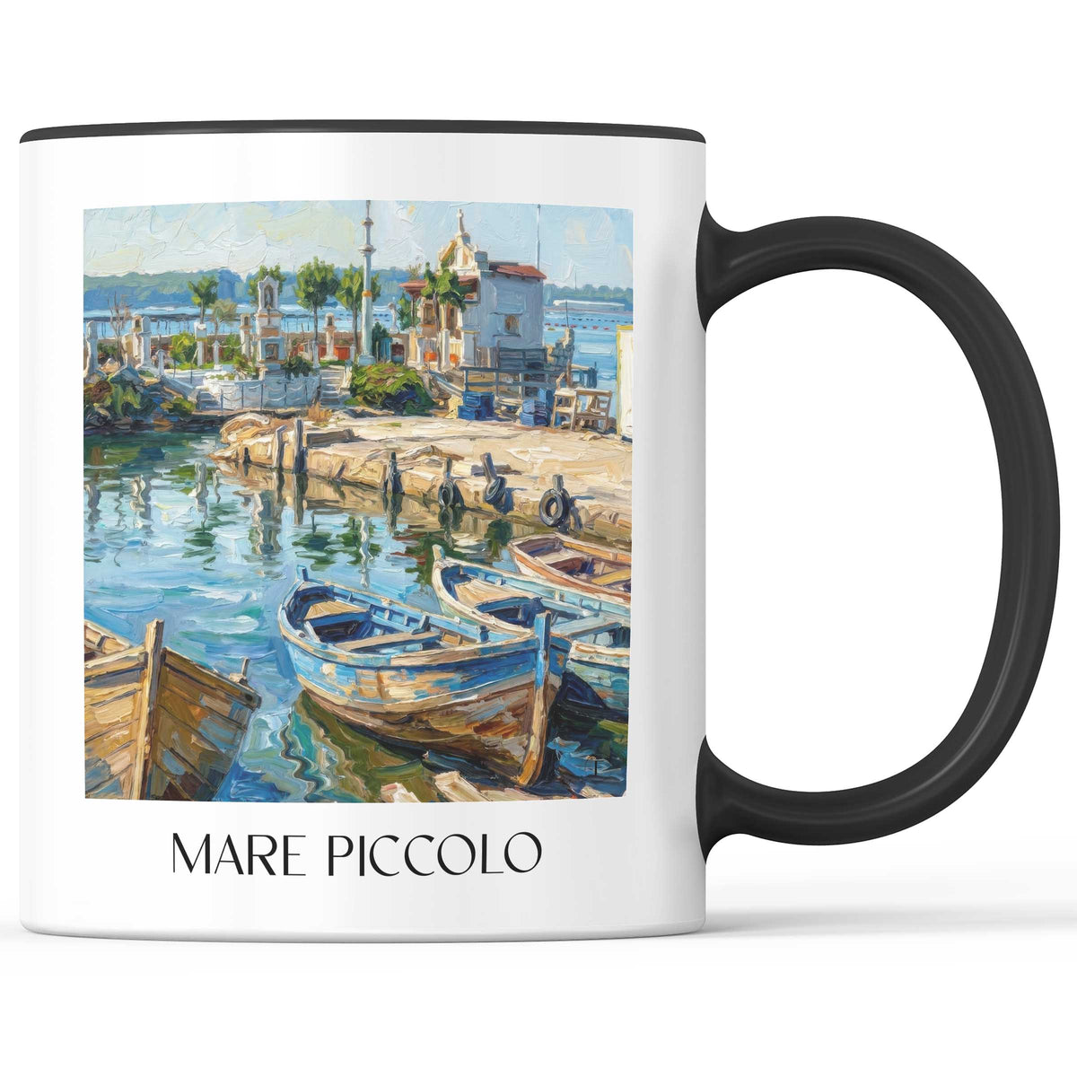 Mare Piccolo Kaffeebecher - Taranto - Italien Becher - Kaffeetasse im Ölgemälde Stil - favplace