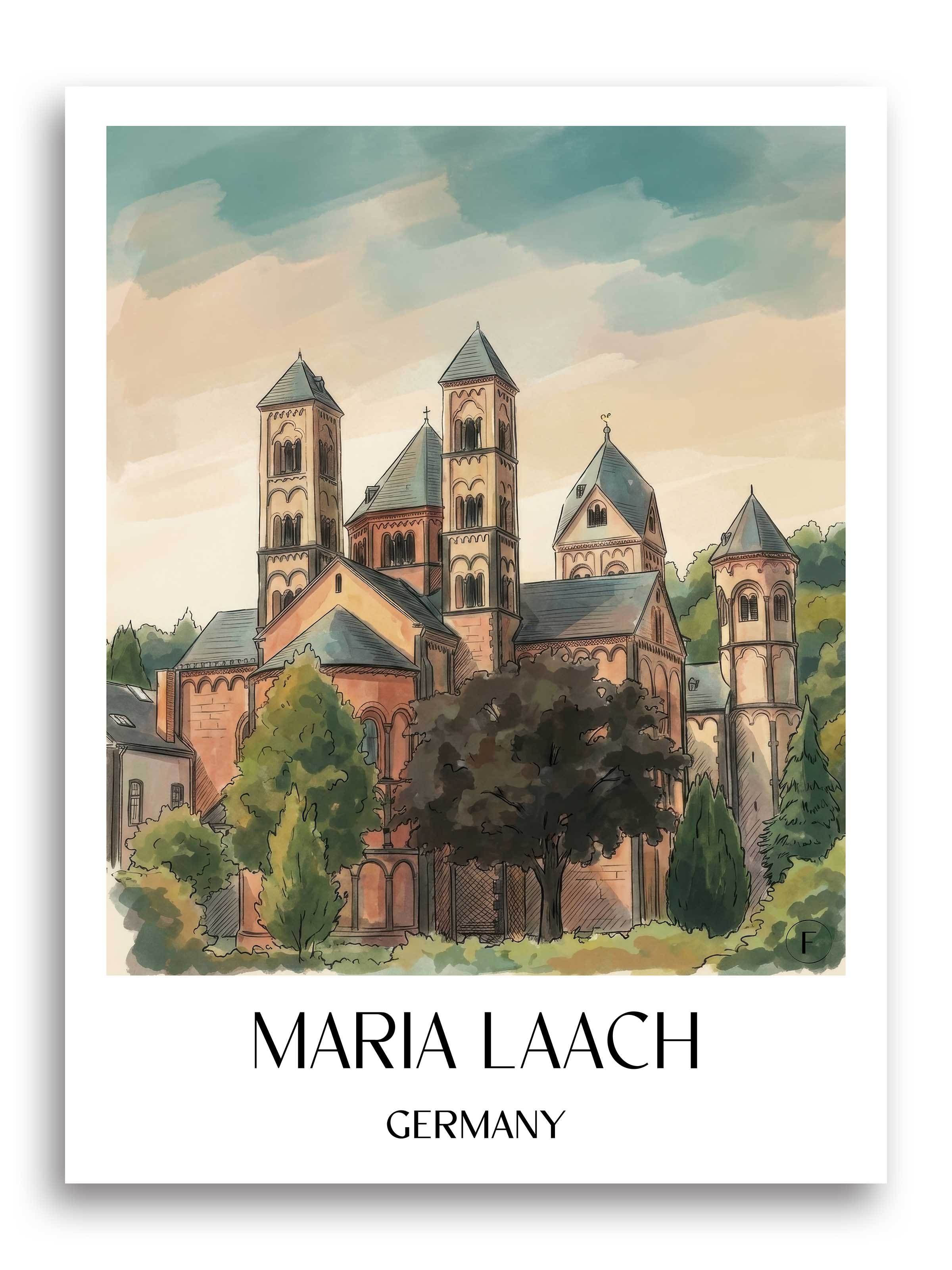 Maria Laach Poster - Eifel - Deutschland Kunstdruck - Aquarell von A4 bis A1 - favplace