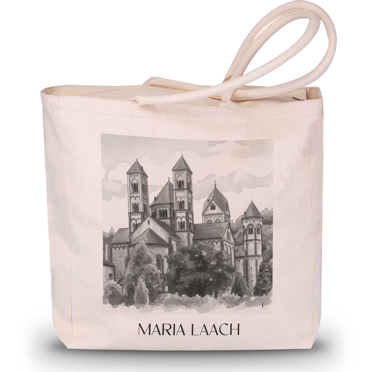 Maria Laach Shopping Tasche - Eifel - Deutschland Tote Bag - Einkaufstasche im Aquarell Schwarz-Weiß Stil - favplace