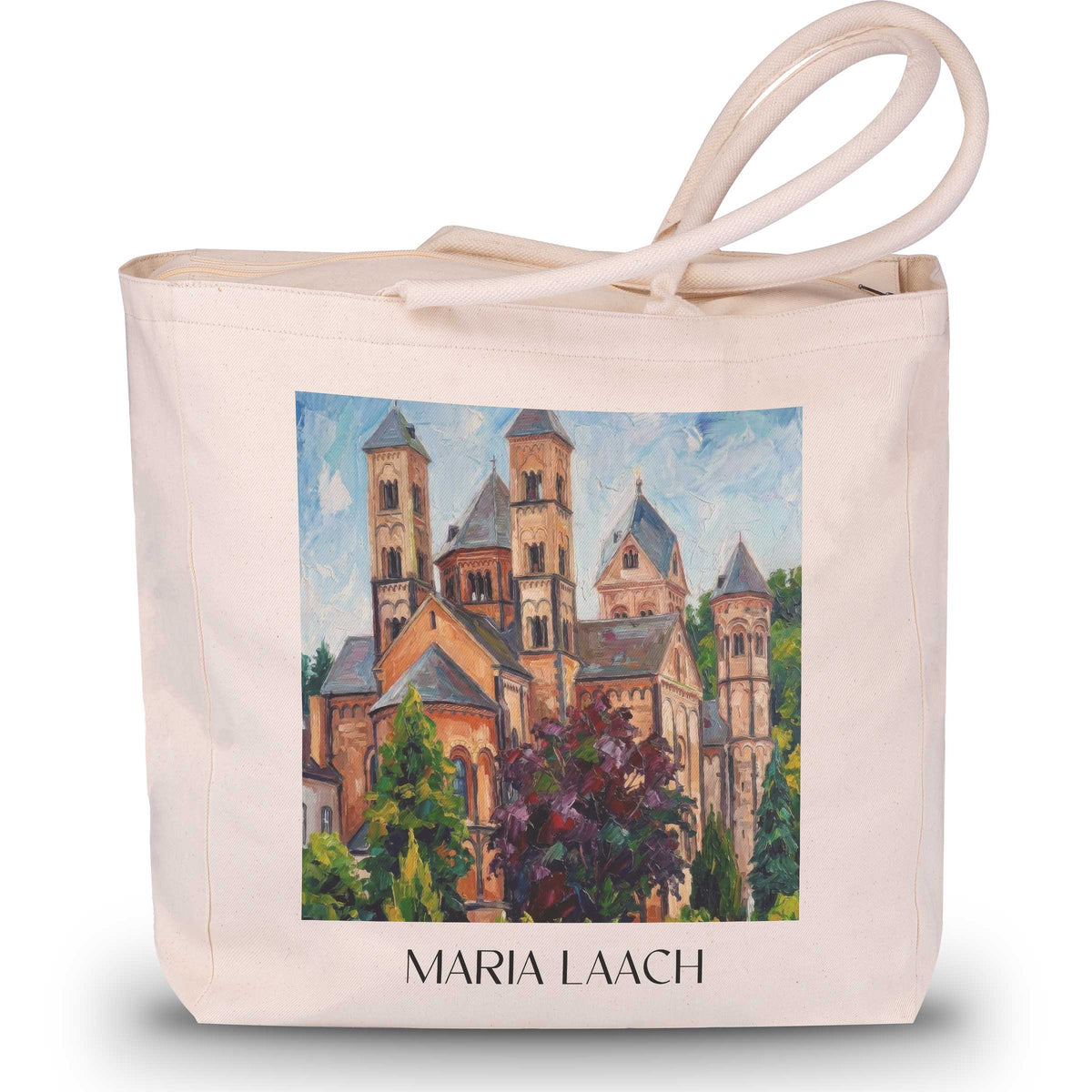 Maria Laach Shopping Tasche - Eifel - Deutschland Tote Bag - Einkaufstasche im Ölgemälde Stil - favplace