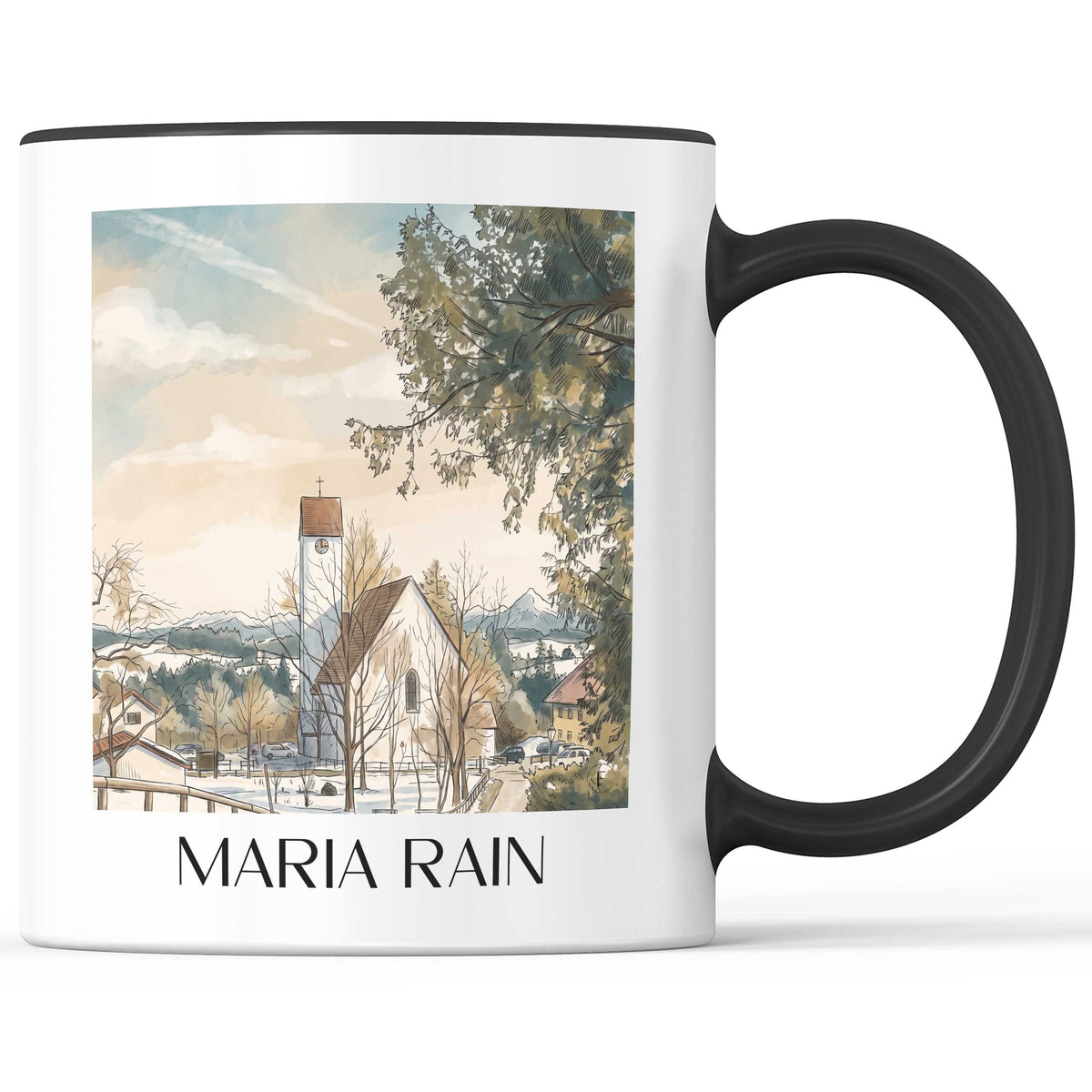 Maria Rain Kaffeebecher - Oberallgäu - Deutschland Becher - Kaffeetasse im Aquarell Stil