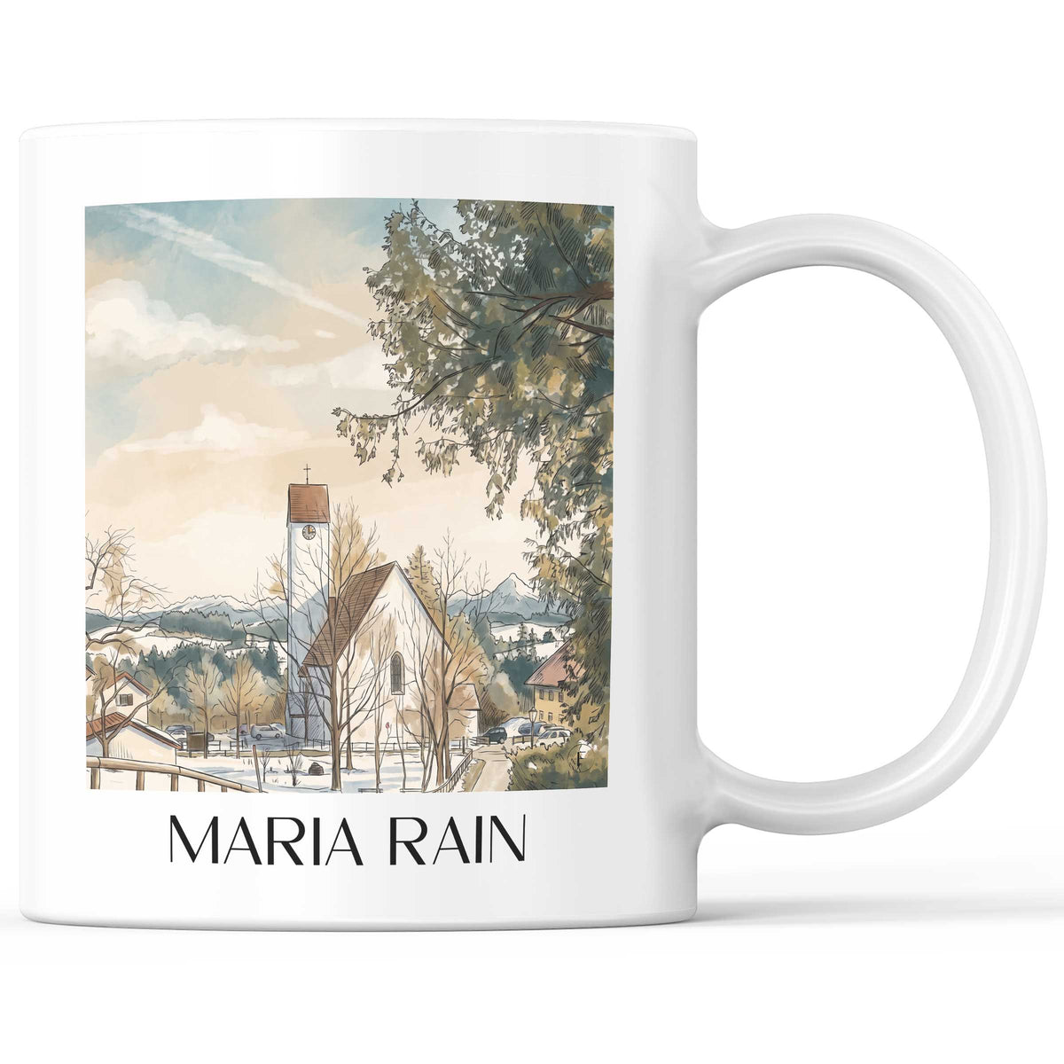 Maria Rain Kaffeebecher - Oberallgäu - Deutschland Becher - Kaffeetasse im Aquarell Stil