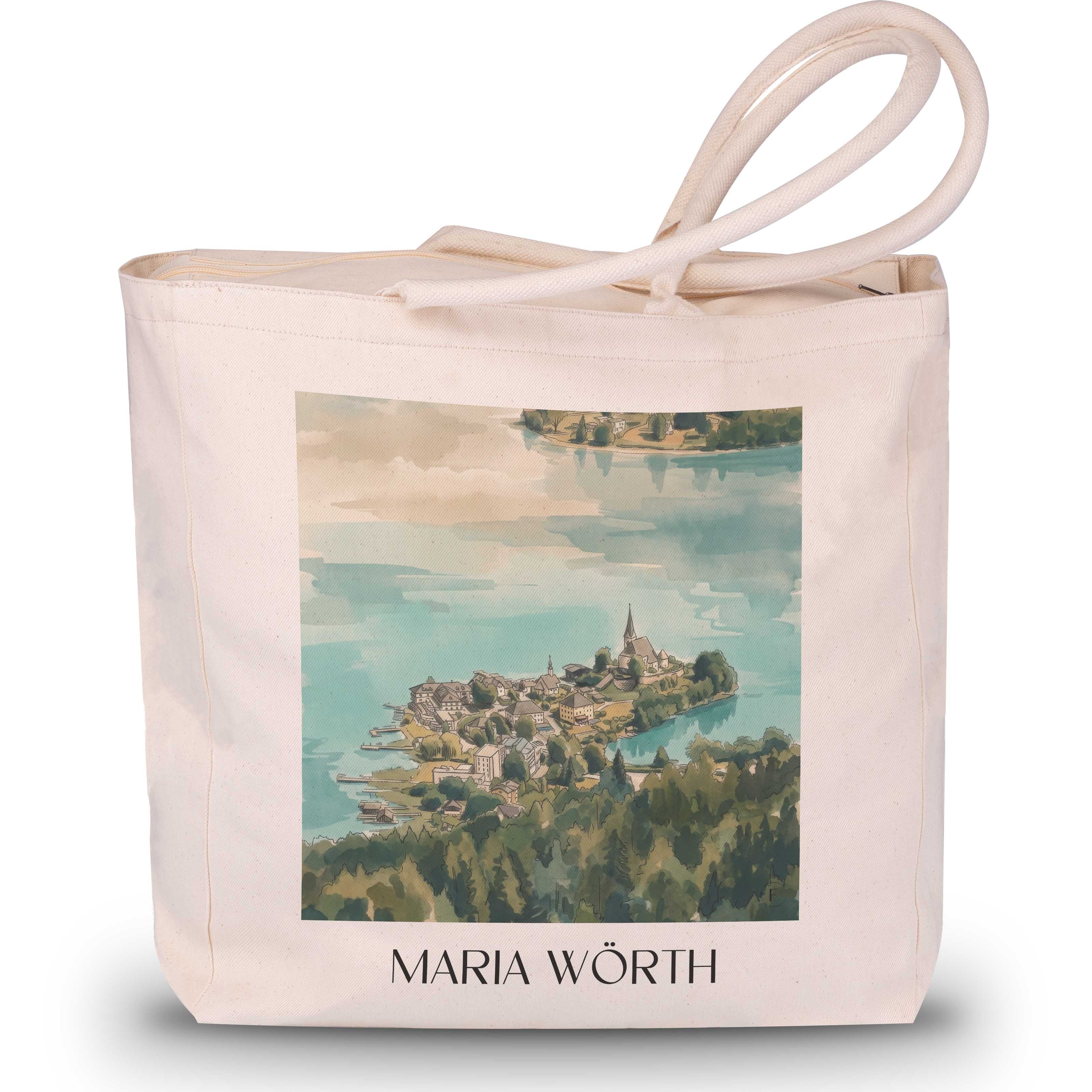 Maria Wörth Shopping Tasche - Österreich - Österreich und Österreich Tote Bag - Einkaufstasche im Aquarell Stil - favplace